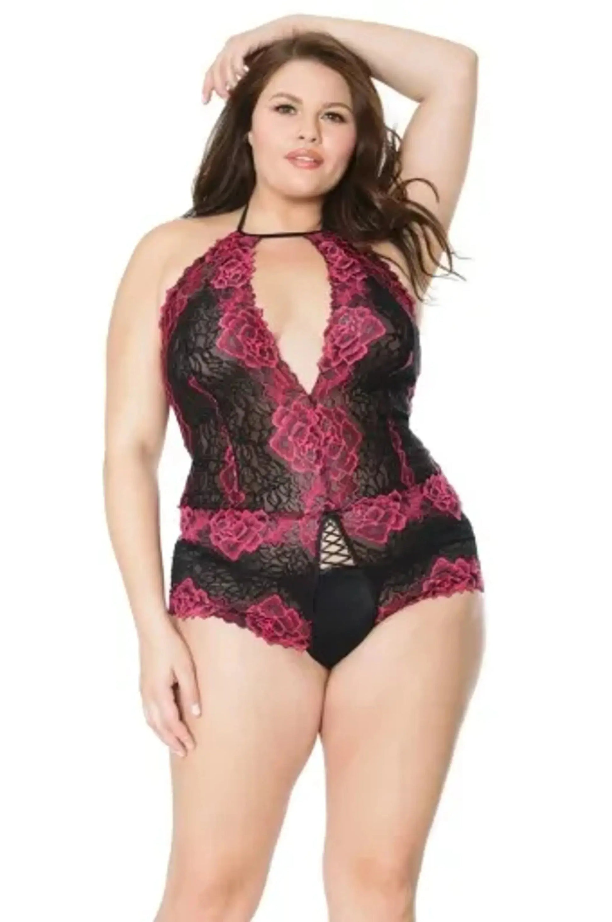 Crotchless Teddy - Black Coquette