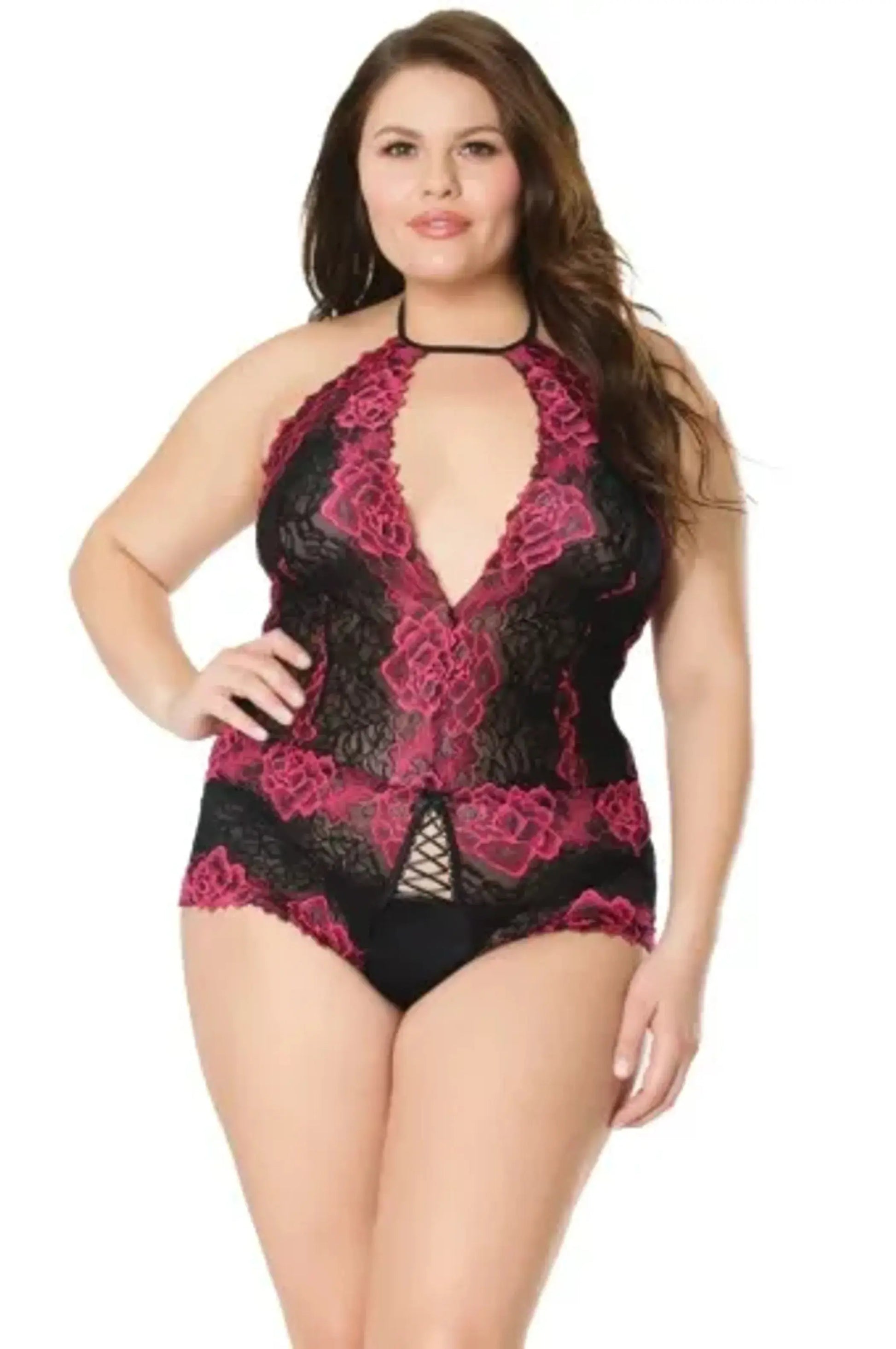 Crotchless Teddy - Black Coquette