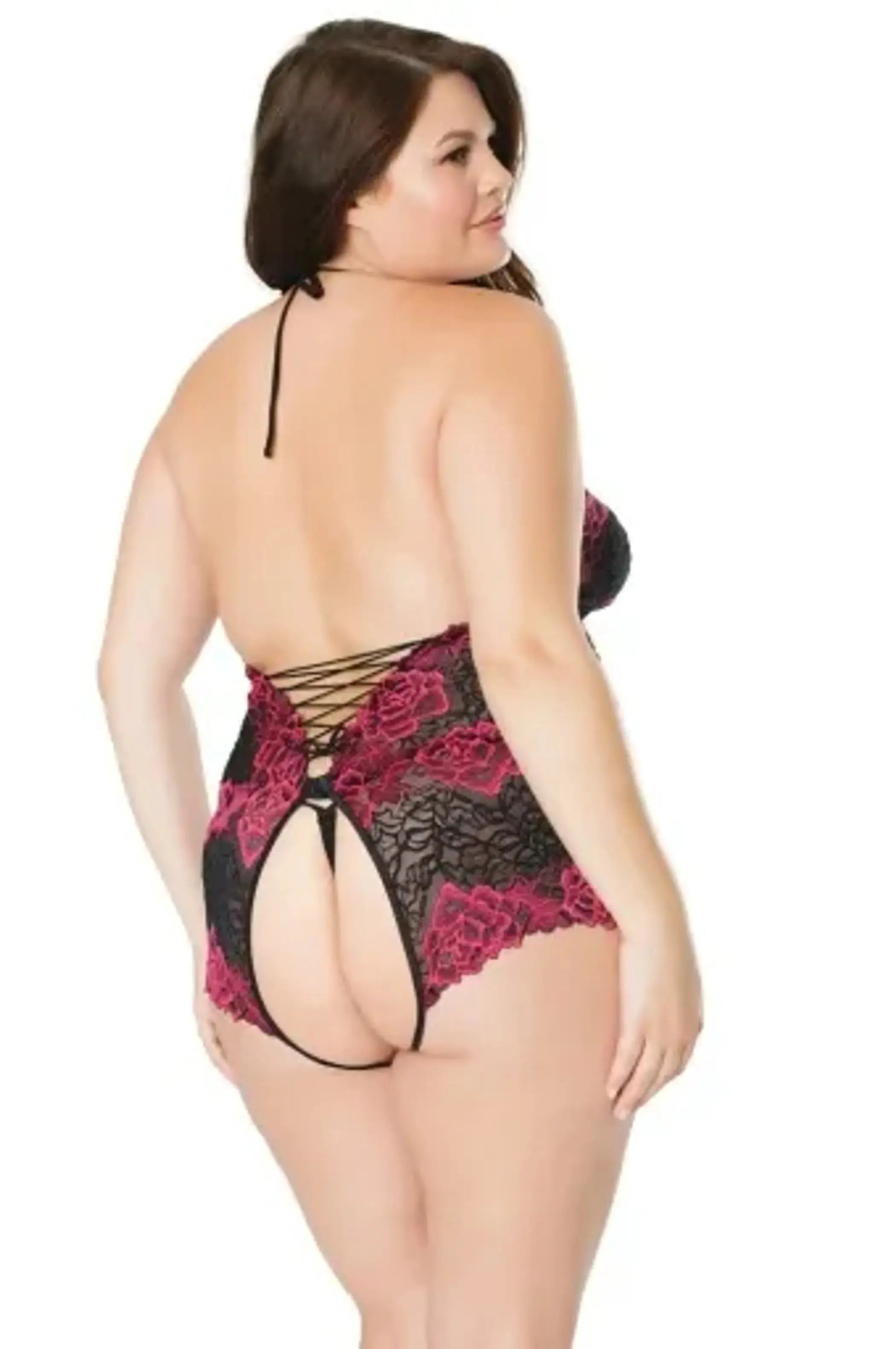 Crotchless Teddy - Black Coquette