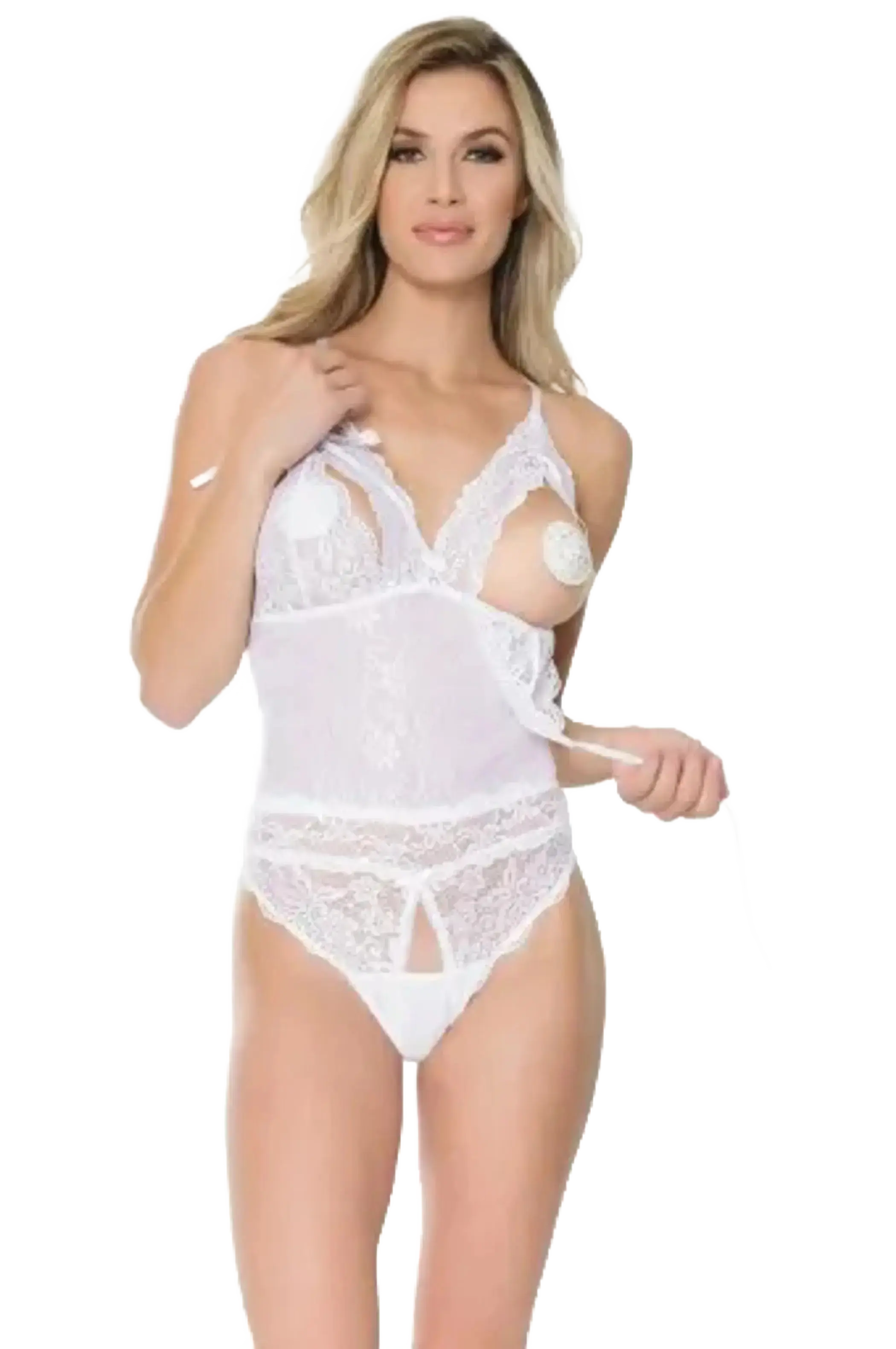 Coquette Crotchless Teddy - Color: White | Pack Of: 1 | Style: Clothing Coquette