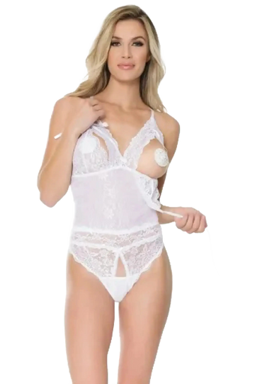 Coquette Crotchless Teddy - Color: White | Pack Of: 1 | Style: Clothing Coquette