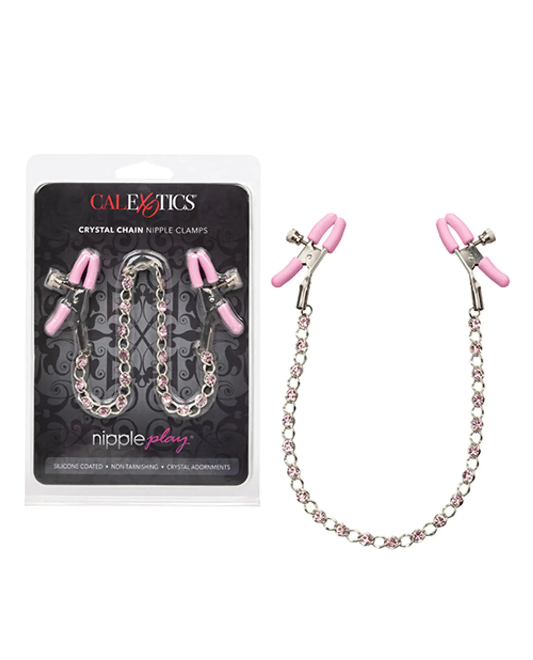 Crystal Chain Adjustable Nipple Clamps Pink California Exotic Novelties