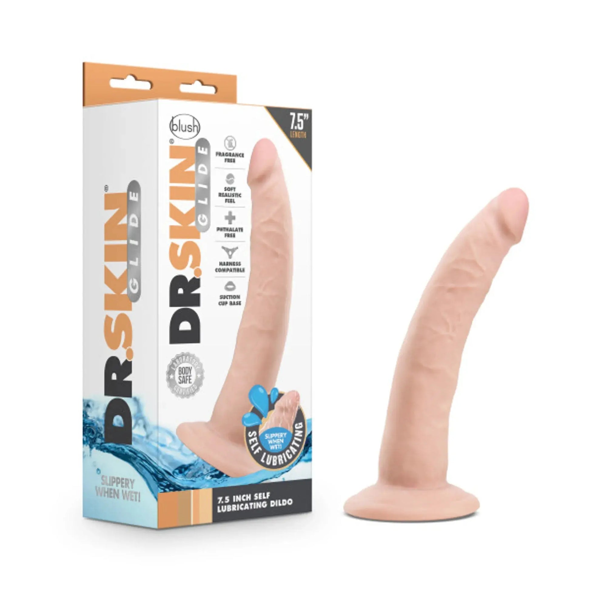 DR SKIN GLIDE 7.5 SELF LUBRICATING DILDO VANILLA " Blush Novelties