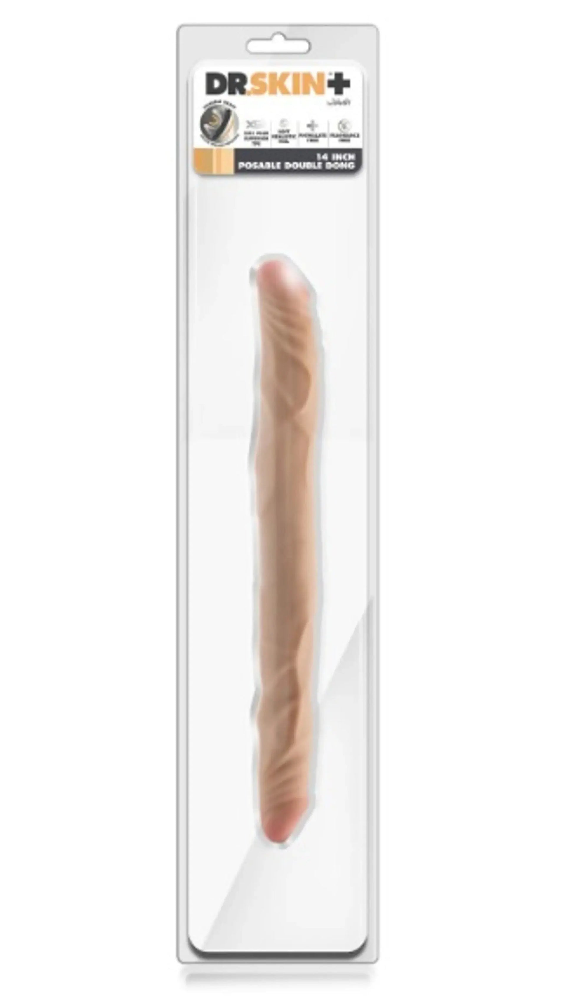 DR SKIN PLUS - 14 POSABLE DOUBLE DONG - BEIGE " Blush Novelties