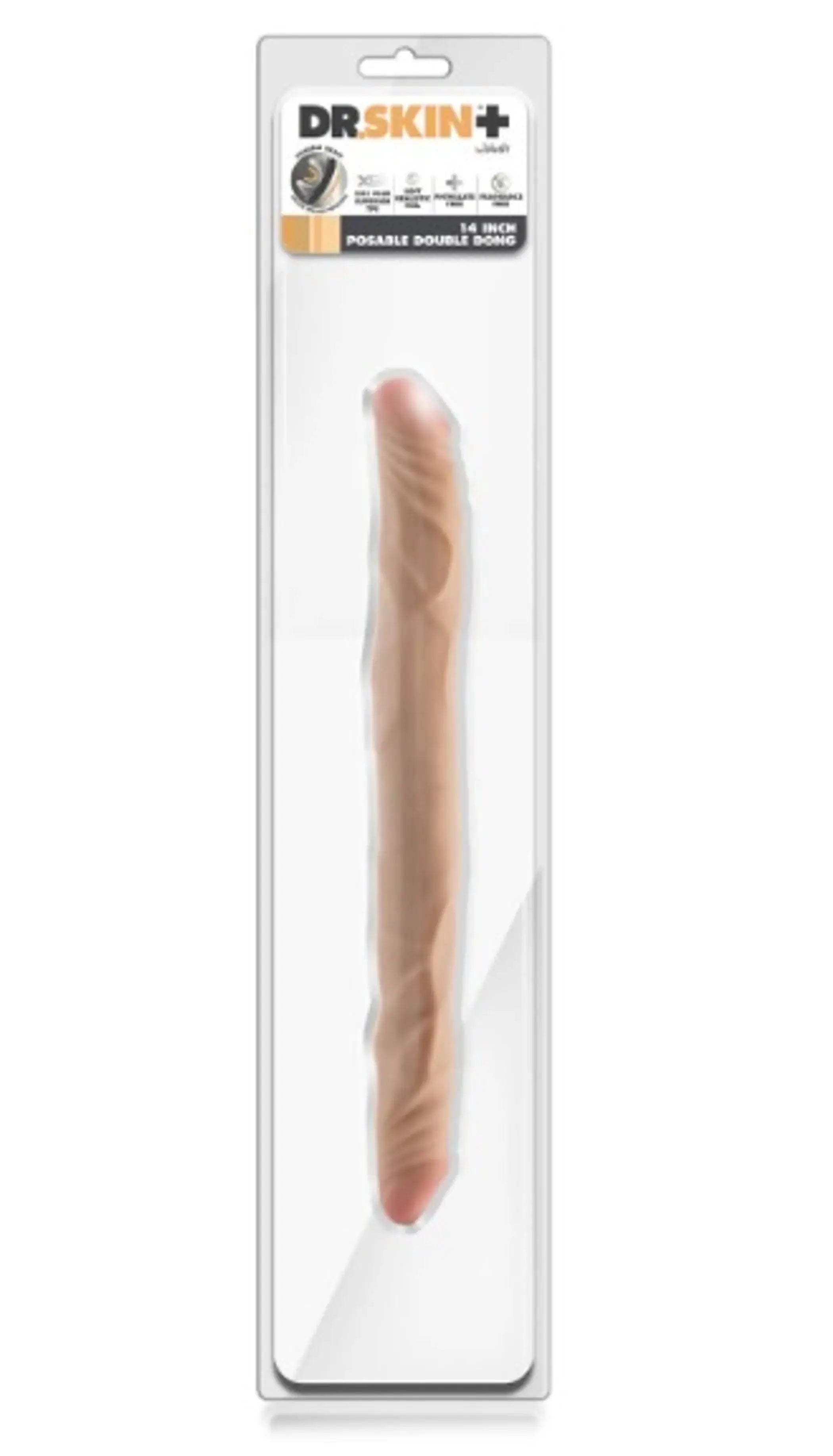 DR SKIN PLUS - 14 POSABLE DOUBLE DONG - BEIGE " Blush Novelties