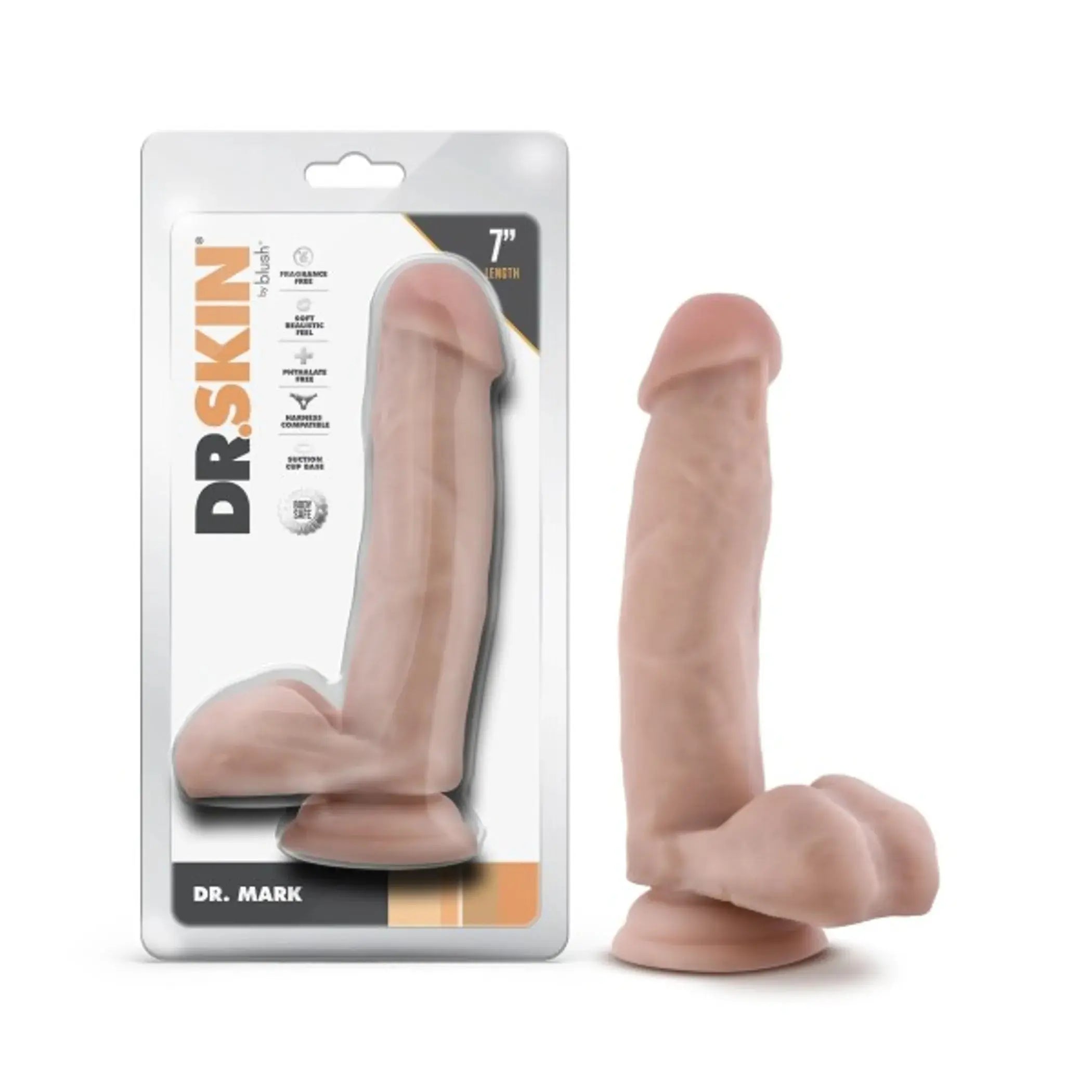 DR. SKIN DR. MARK 7IN DILDO W/ BALLS BEIGE Blush Novelties