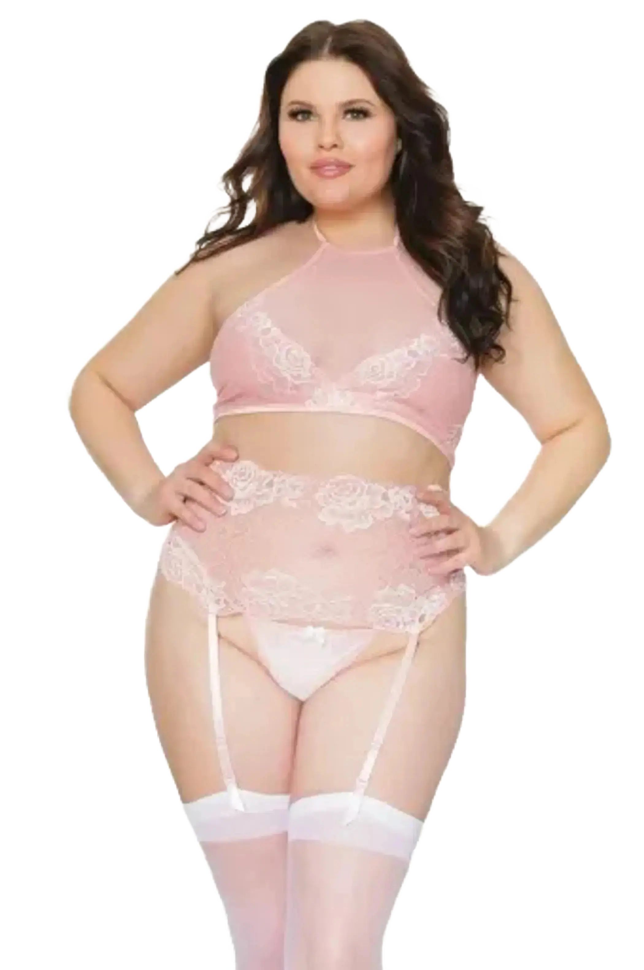 Coquette Diva Crop Halter Top Waist Cincher & Crotchless G-String Coquette