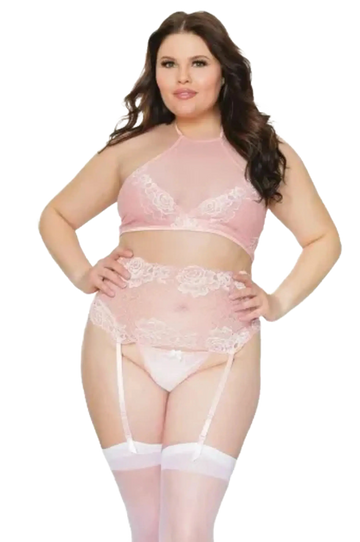 Coquette Diva Crop Halter Top Waist Cincher & Crotchless G-String Coquette