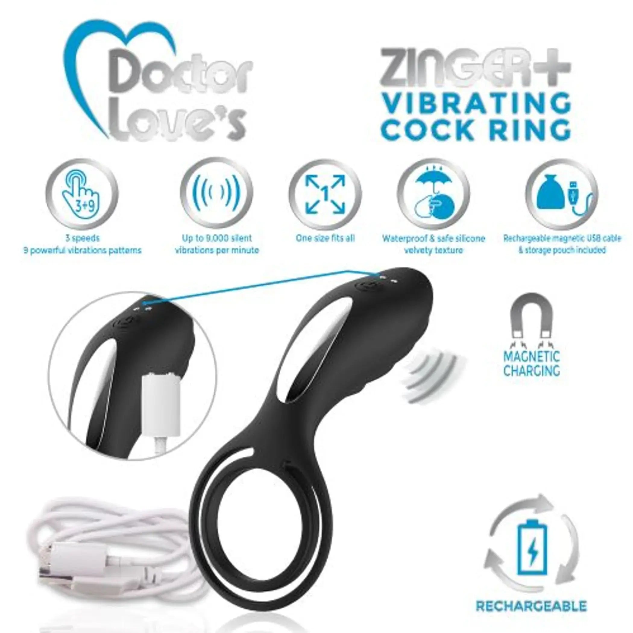 Doctor Love Zinger+ Vibrating Cock Ring With Remote Doctor Love