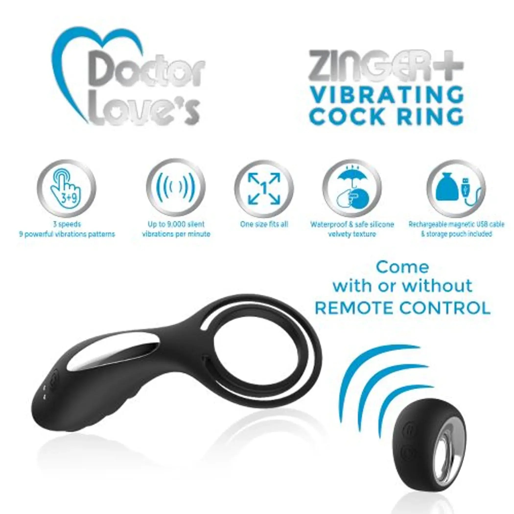 Doctor Love Zinger+ Vibrating Cock Ring With Remote Doctor Love
