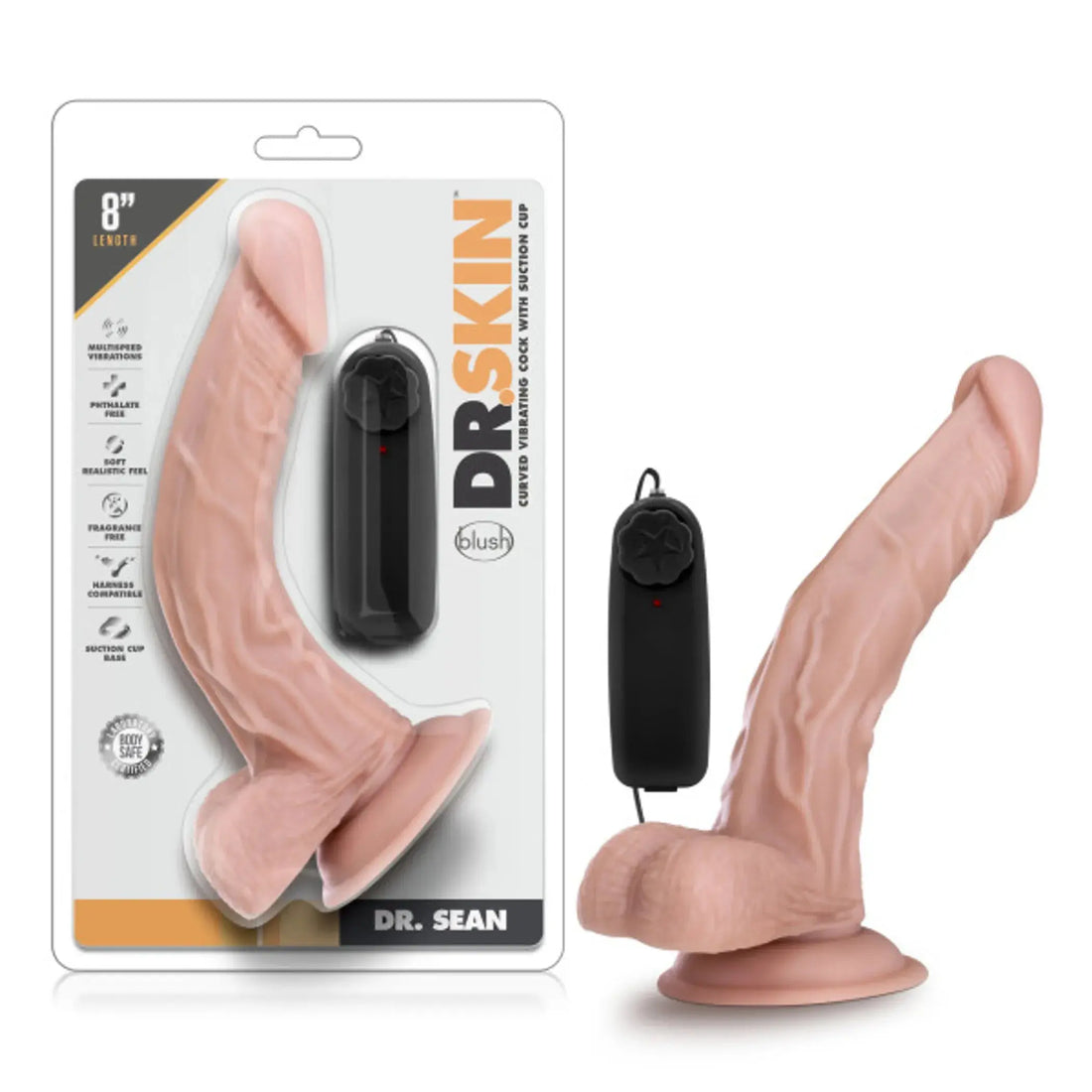 Dr Skin Dr Sean 8-Inch Vibrating Dildo with Suction Cup Blush Novelties