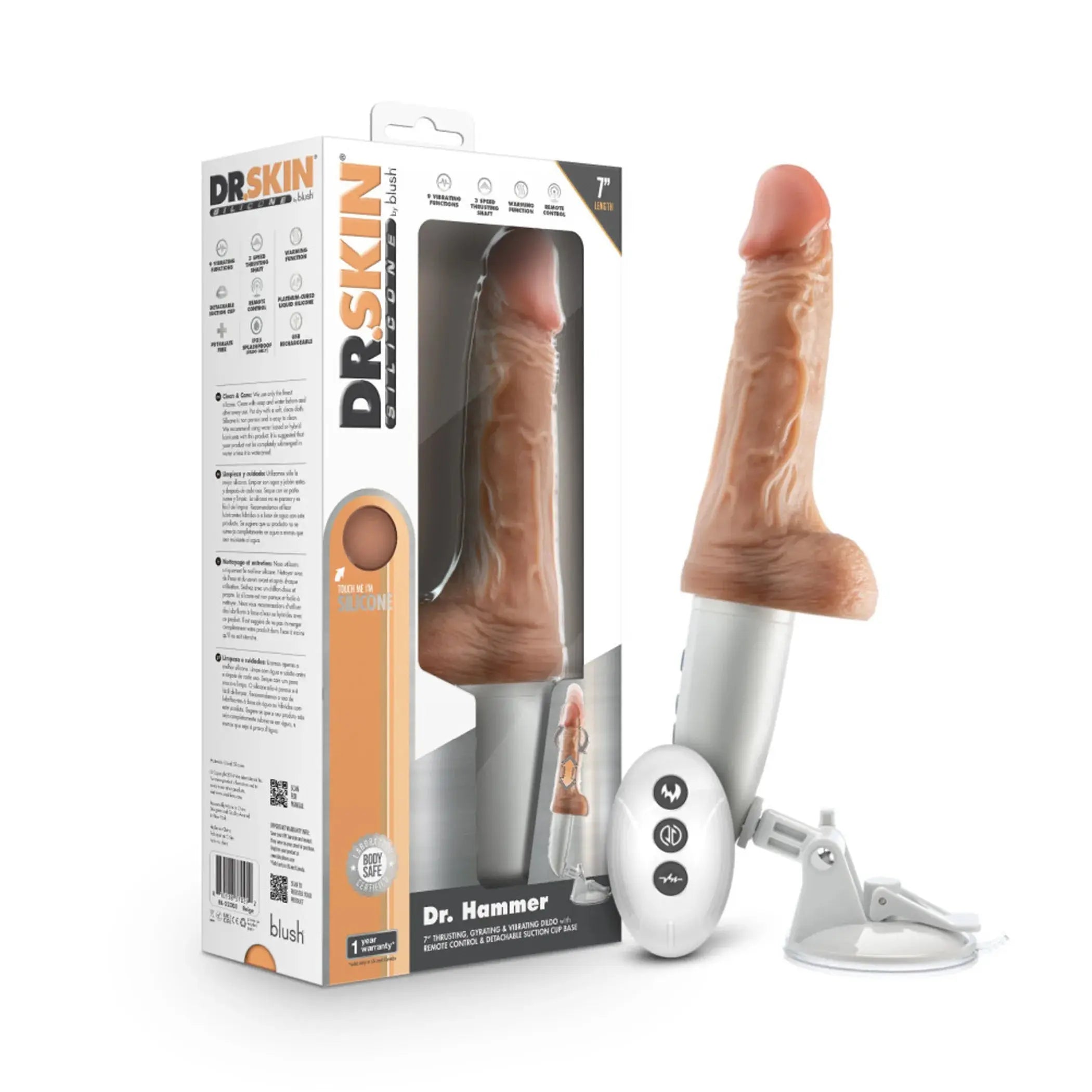 Dr Skin Silicone Dr Hammer 7 Inch Thrusting Dildo With Handle Beige Blush Novelties