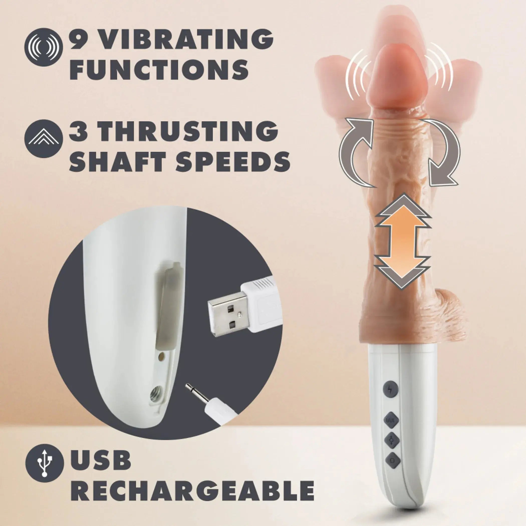 Dr Skin Silicone Dr Hammer 7 Inch Thrusting Dildo With Handle Beige Blush Novelties