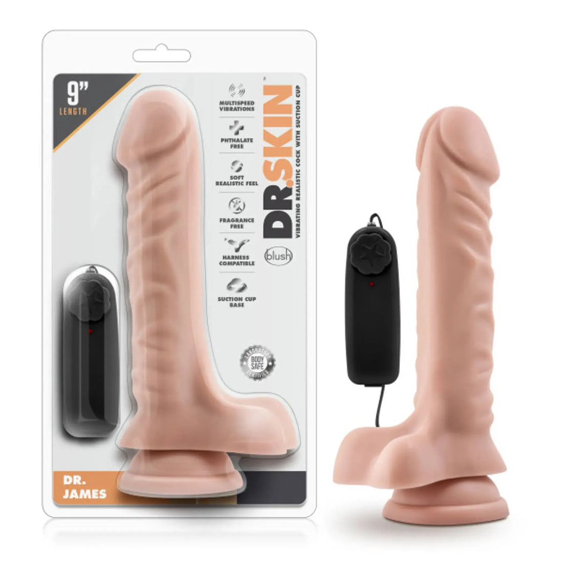 Dr. James 9-Inch Vibrating Cock With Suction Cup Vanilla Blush Novelties