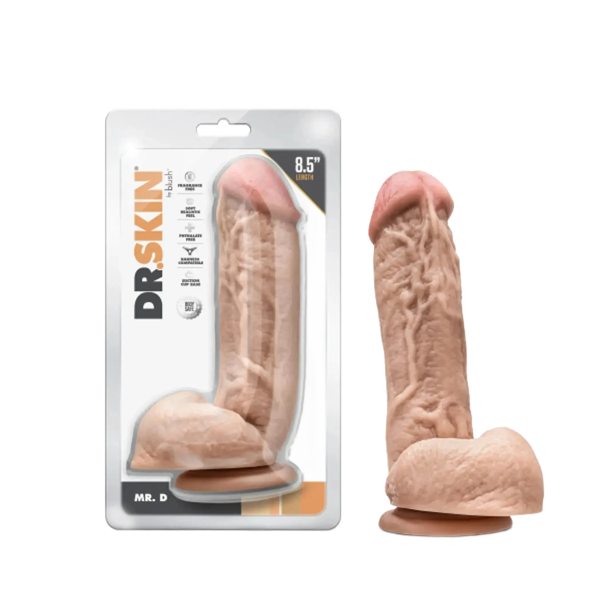 DR. SKIN DR. D 8.5 IN DILDO W/ BALLS BEIGE Blush Novelties