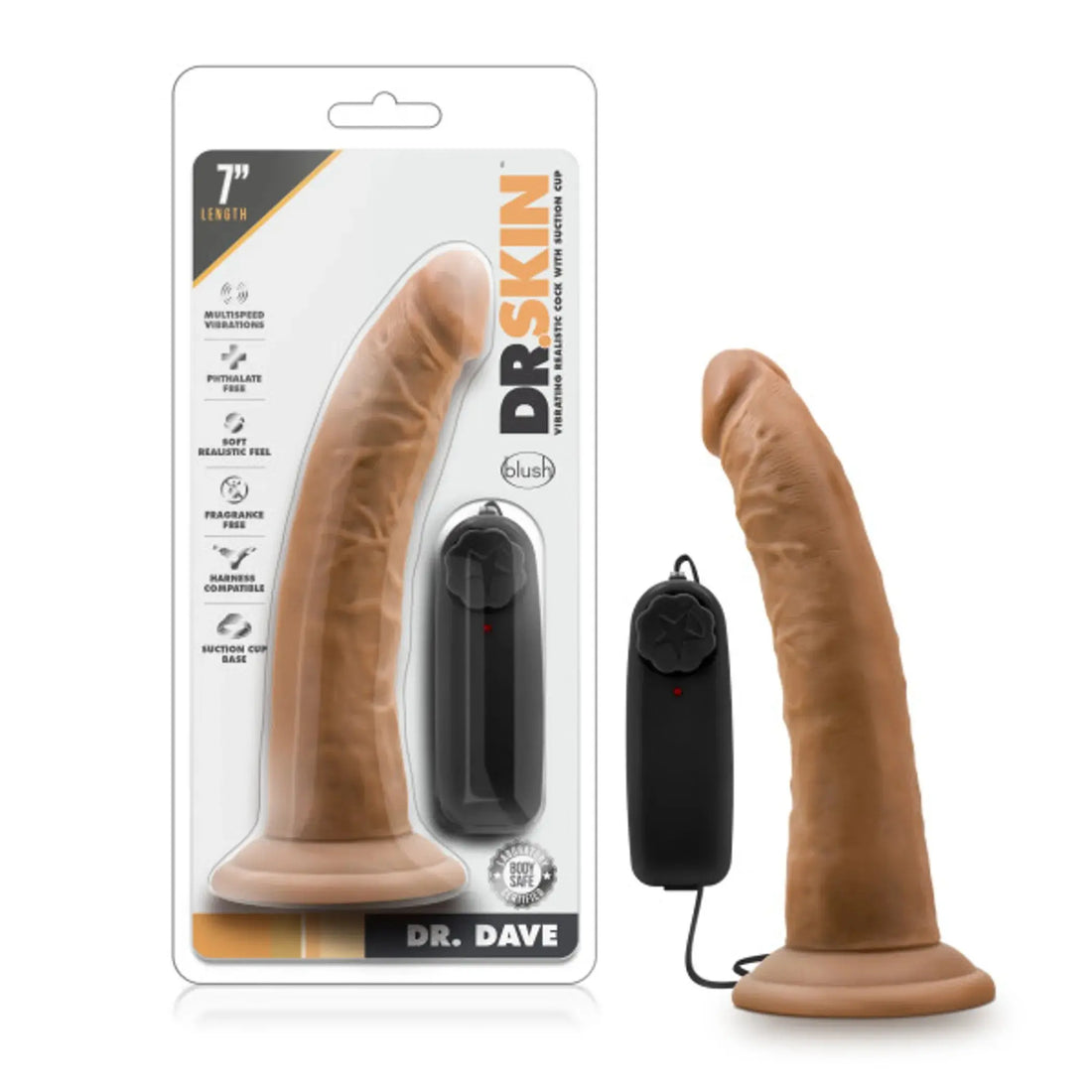 Dr. Skin Dr. Dave 7-Inch Mocha Vibrating Cock with Suction Cup Blush Novelties