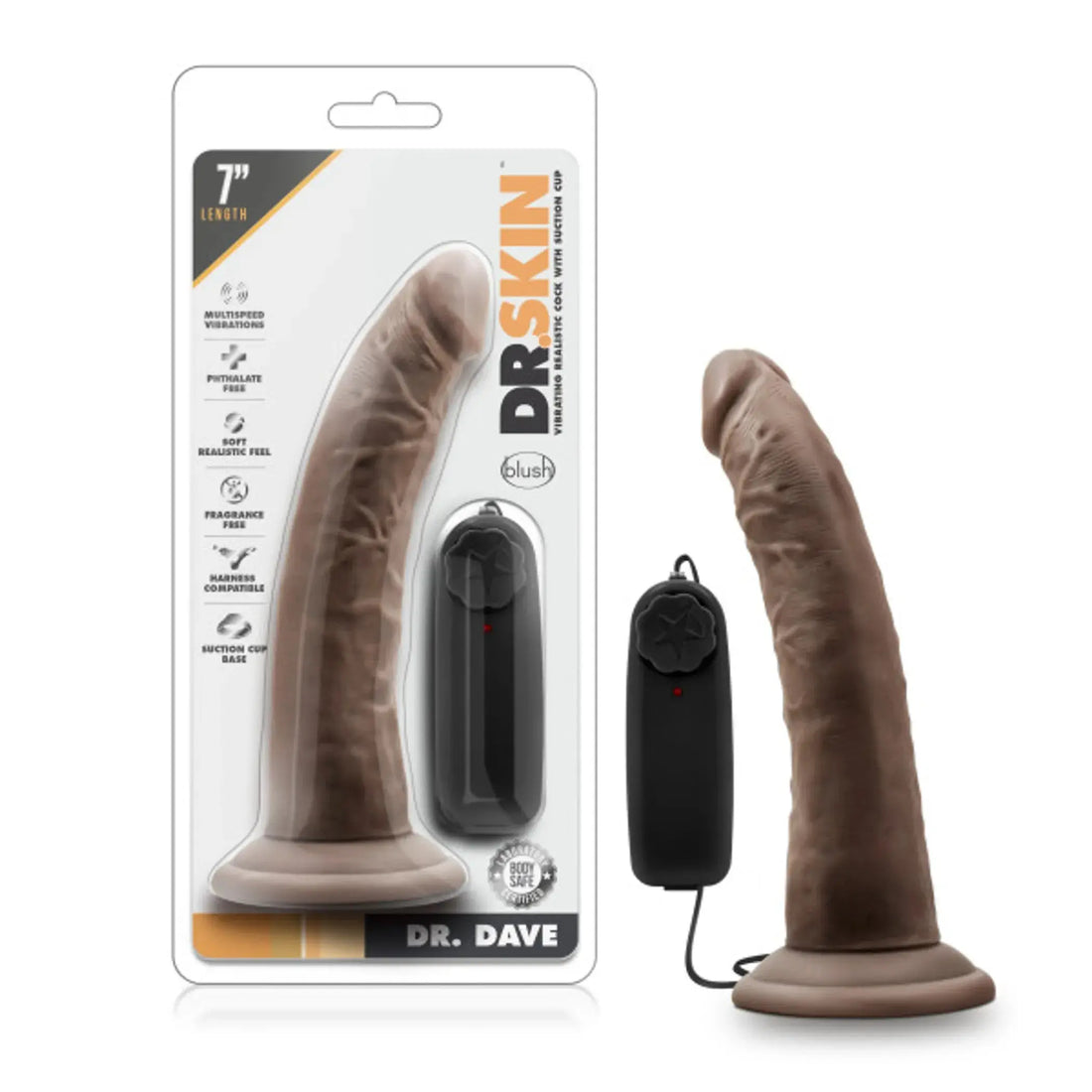 Dr. Skin Dr. Dave 7-Inch Vibrating Dildo with Suction Cup Blush Novelties