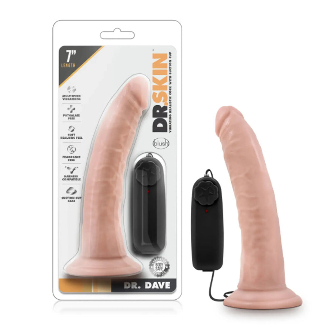 Dr. Skin Dr. Dave 7in Vibrating Cock with Suction Cup Vanilla Blush Novelties