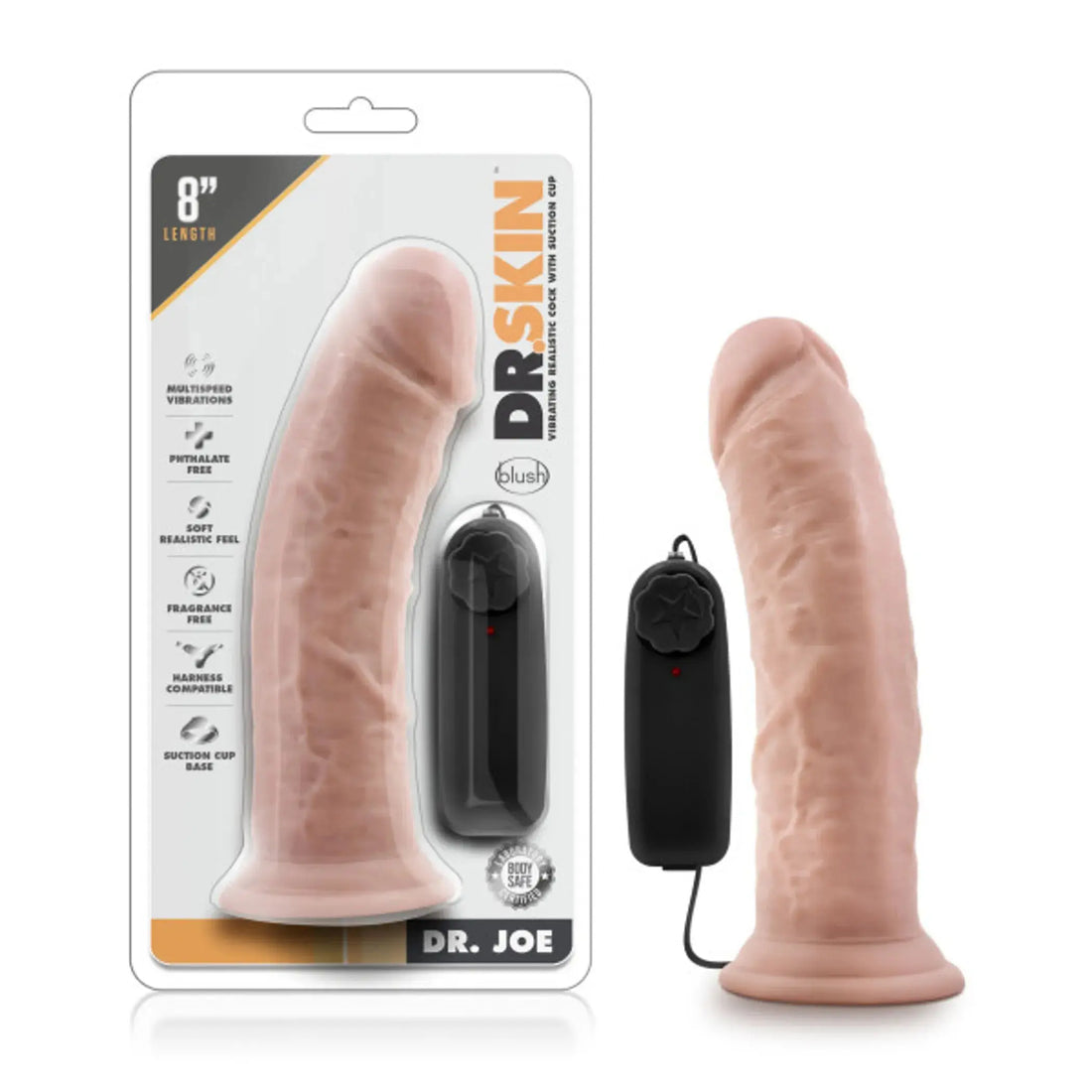 Dr. Skin Dr. Joe 8-Inch Vibrating Cock With Suction Cup Vanilla Blush Novelties