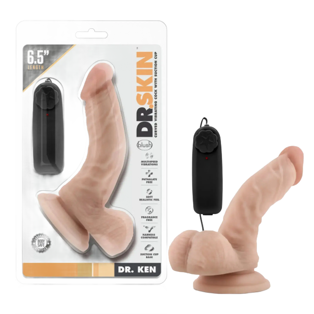 DR SKIN DR KEN 6.5IN VIBRATING COCK W/ SUCTION CUP VANILLA Blush Novelties