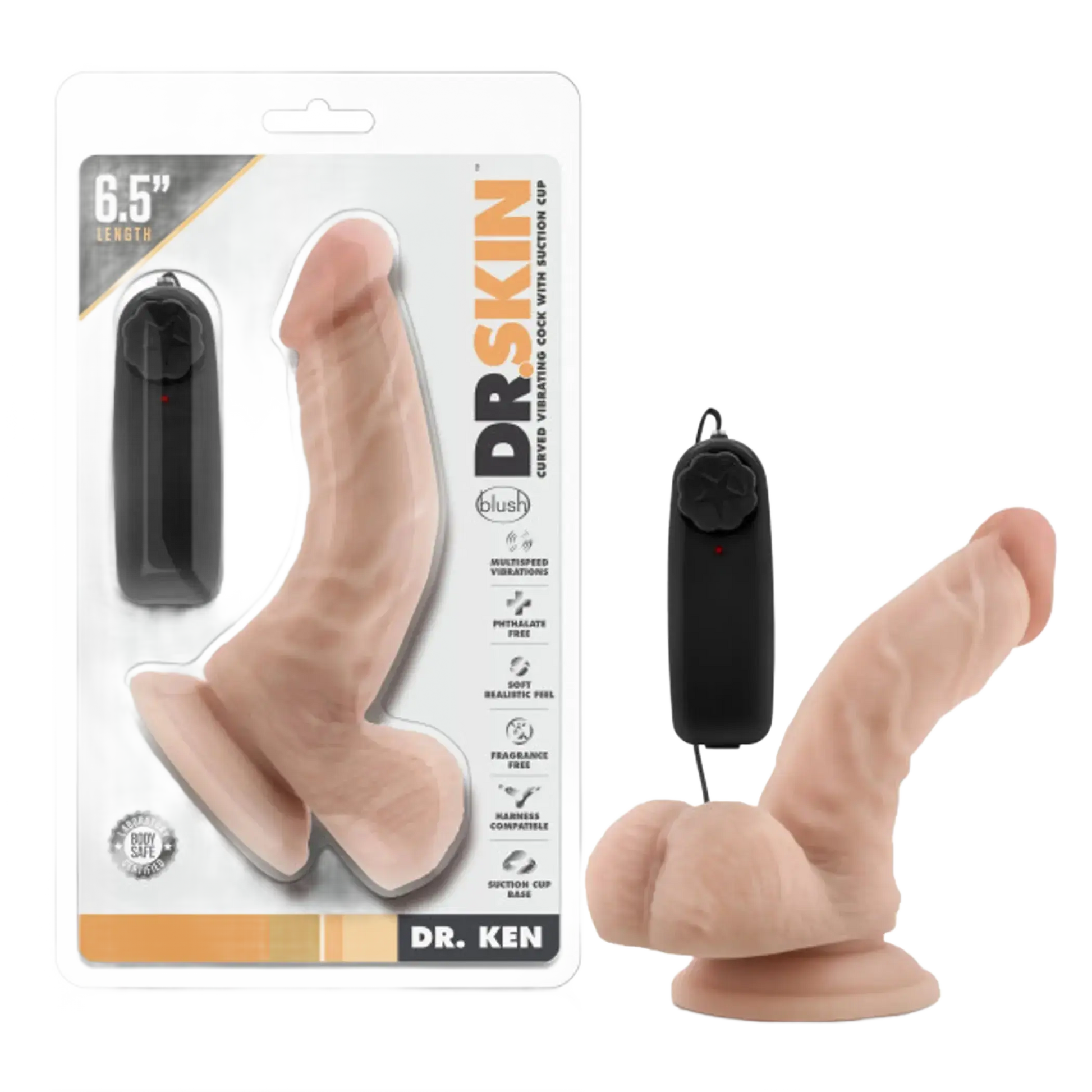 DR SKIN DR KEN 6.5IN VIBRATING COCK W/ SUCTION CUP VANILLA Blush Novelties