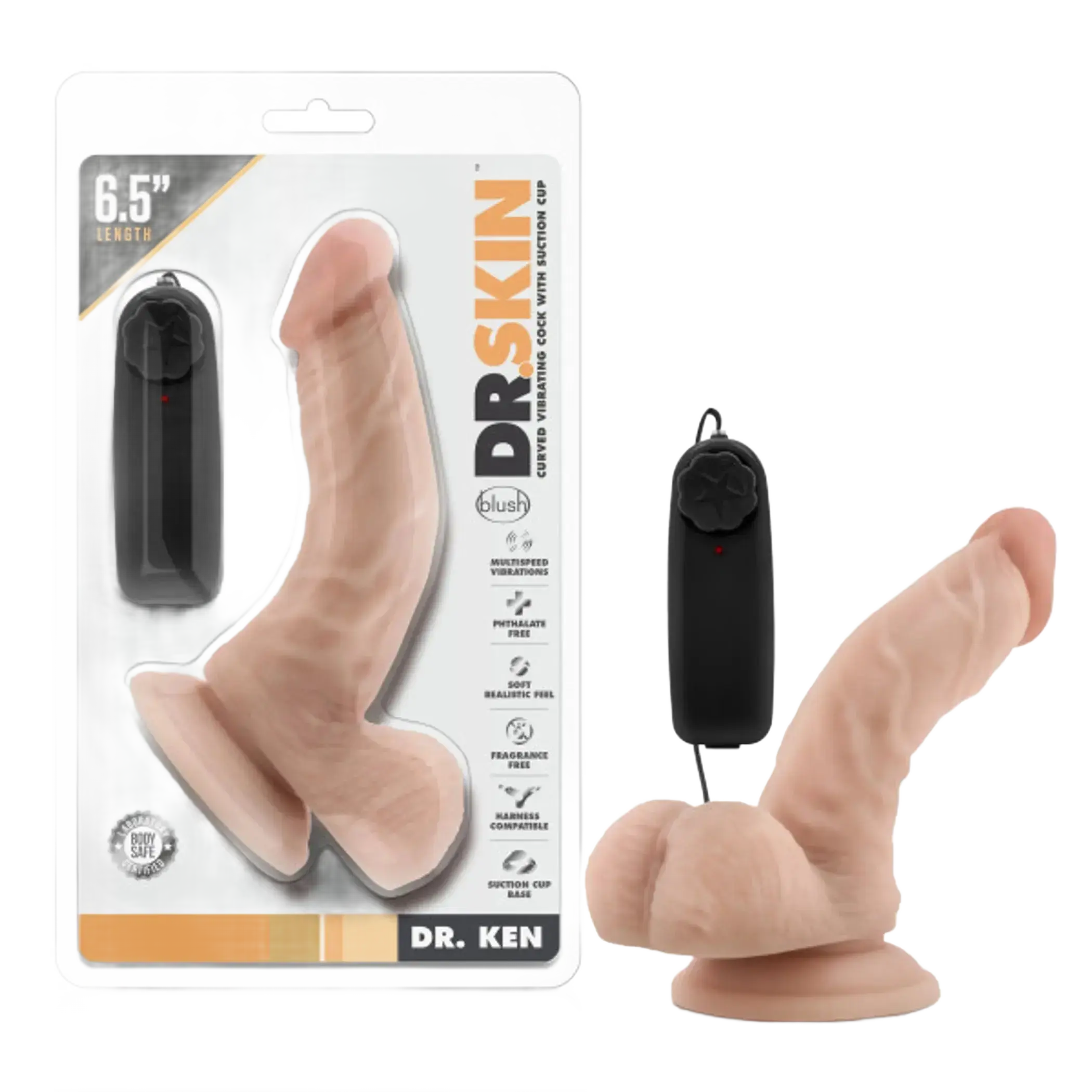 DR SKIN DR KEN 6.5IN VIBRATING COCK W/ SUCTION CUP VANILLA Blush Novelties