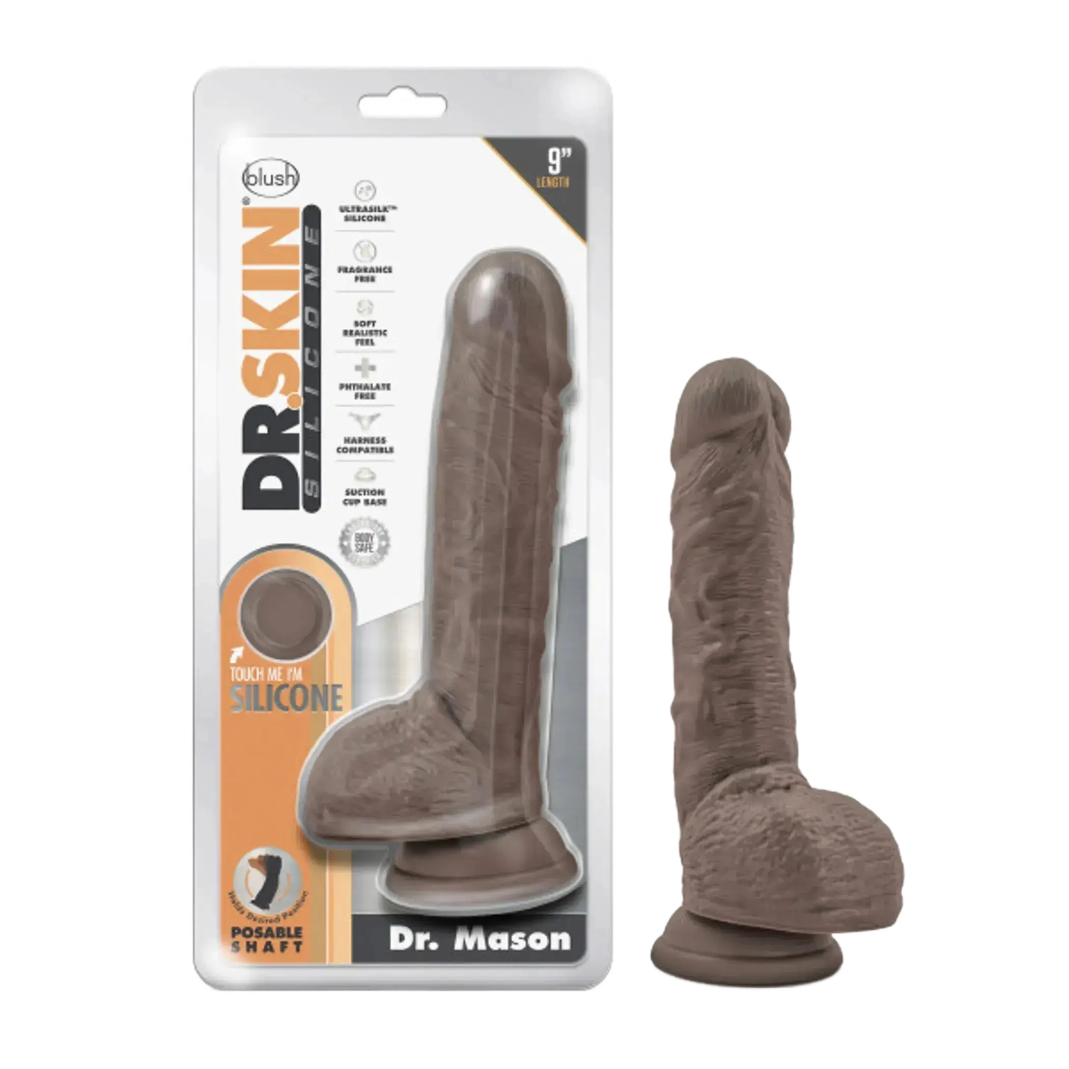 DR SKIN DR MASON 9IN DILDO W/ SUCTION CHOCOLATE Blush Novelties