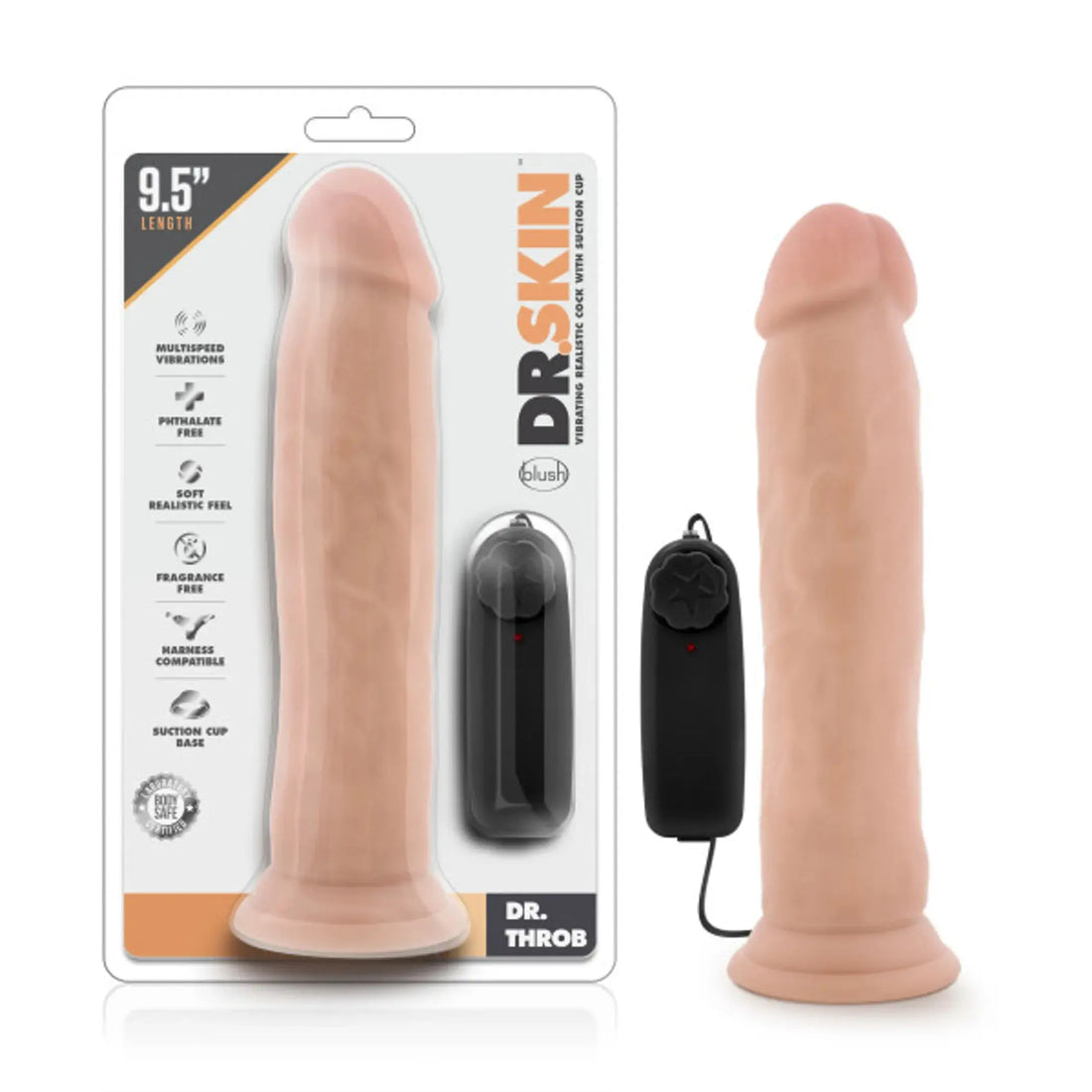 Dr. Skin Dr. Throb 9.5-Inch Vibrating Dildo With Suction Cup Blush Novelties