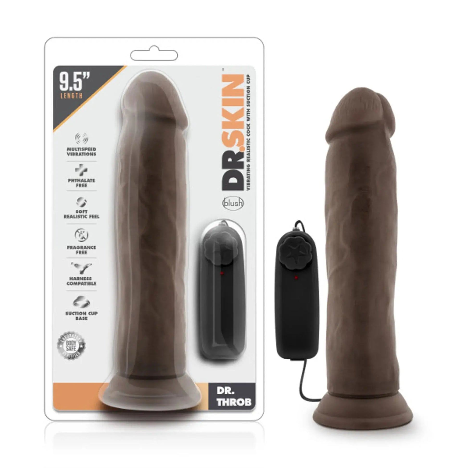 Dr. Skin Dr. Throb 9.5-Inch Vibrating Realistic Cock With Suction Cup Blush Novelties