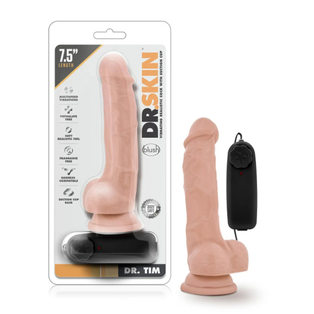 Dr. Skin Dr. Tim 7.5-Inch Vibrating Cock With Suction Cup Vanilla Blush Novelties