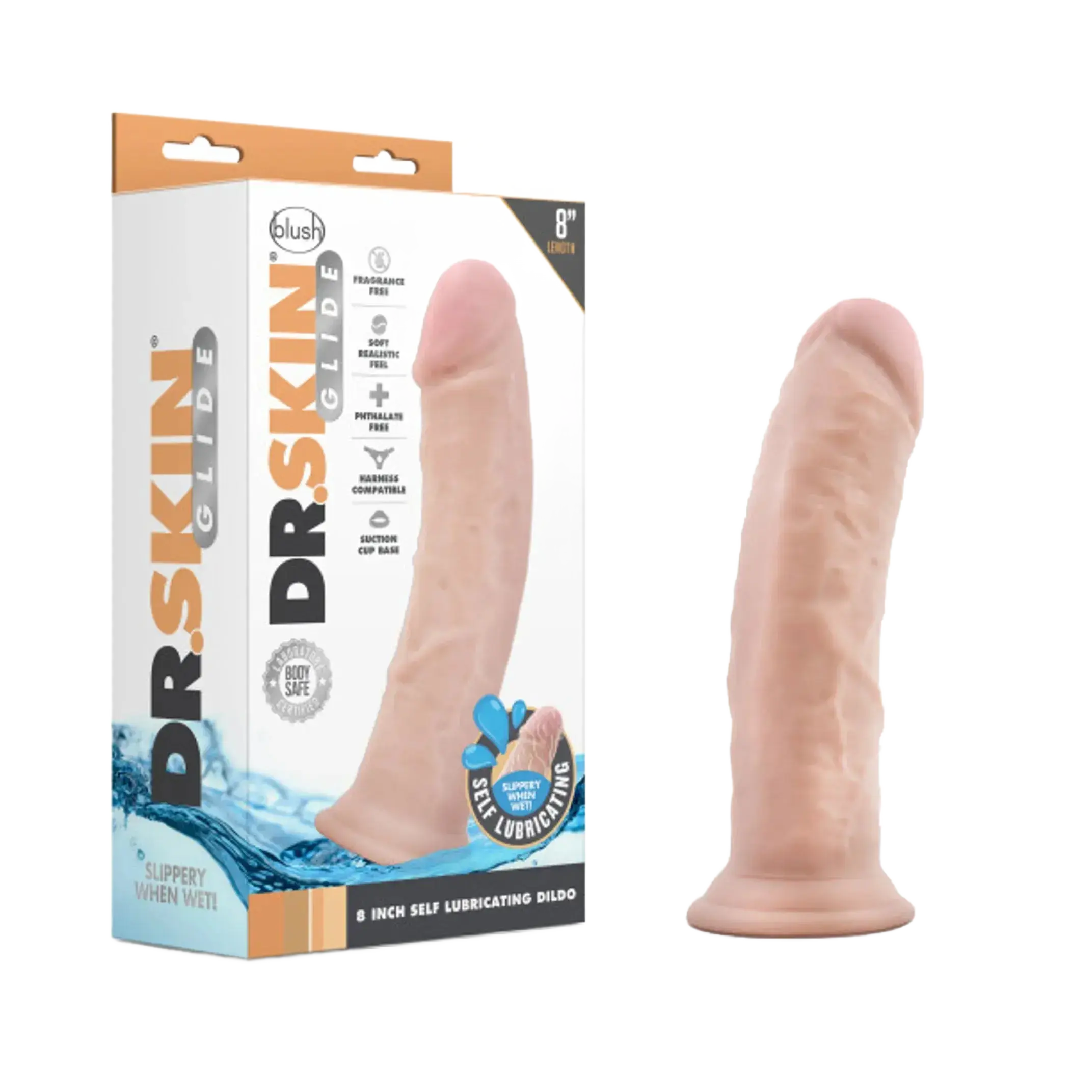 DR SKIN GLIDE 8IN SELF LUBRICATING DILDO VANILLA Blush Novelties