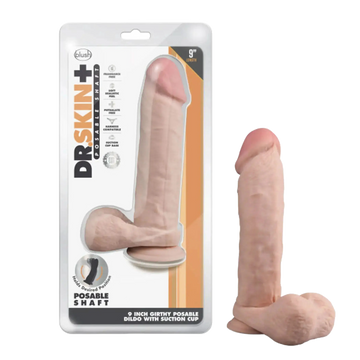 DR SKIN PLUS 9IN THICK POSABLE DILDO W/ BALLS VANILLA Blush Novelties