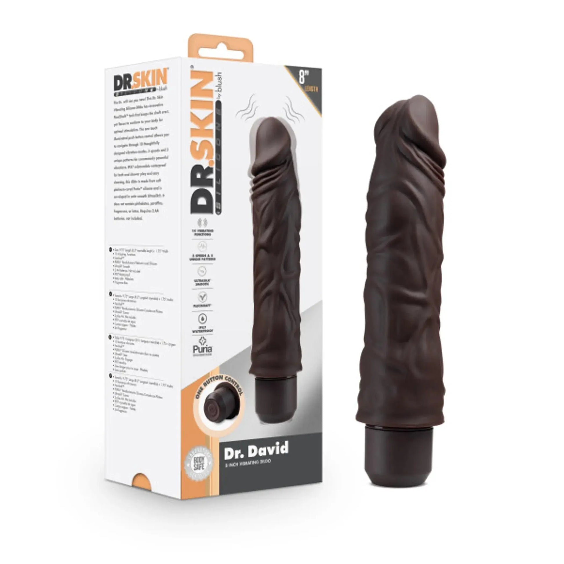 Dr. Skin Silicone Dr. David 8-Inch Vibrating Dildo Brown Blush Novelties