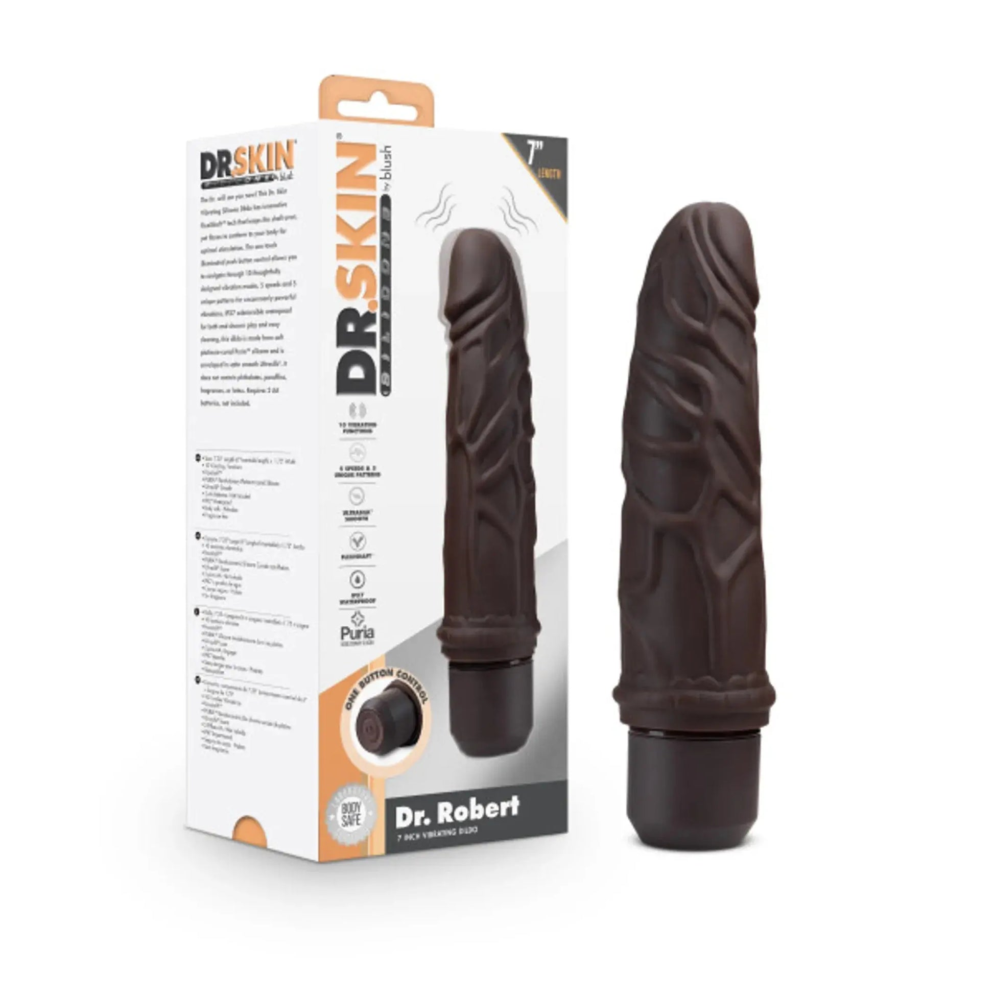 Dr. Skin Silicone Dr. Robert 7-Inch Vibrating Dildo Brown Blush Novelties
