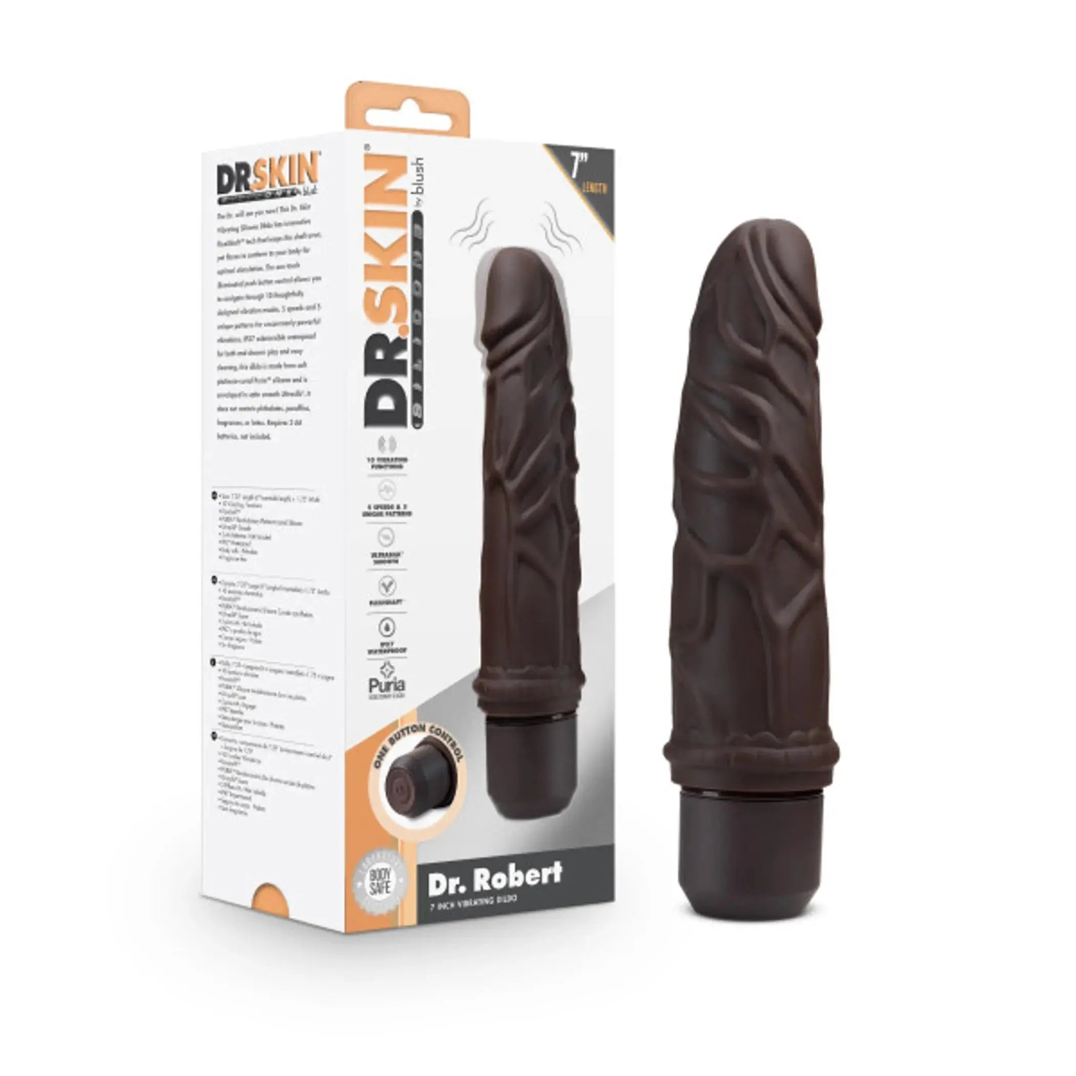 Dr. Skin Silicone Dr. Robert 7-Inch Vibrating Dildo Brown Blush Novelties