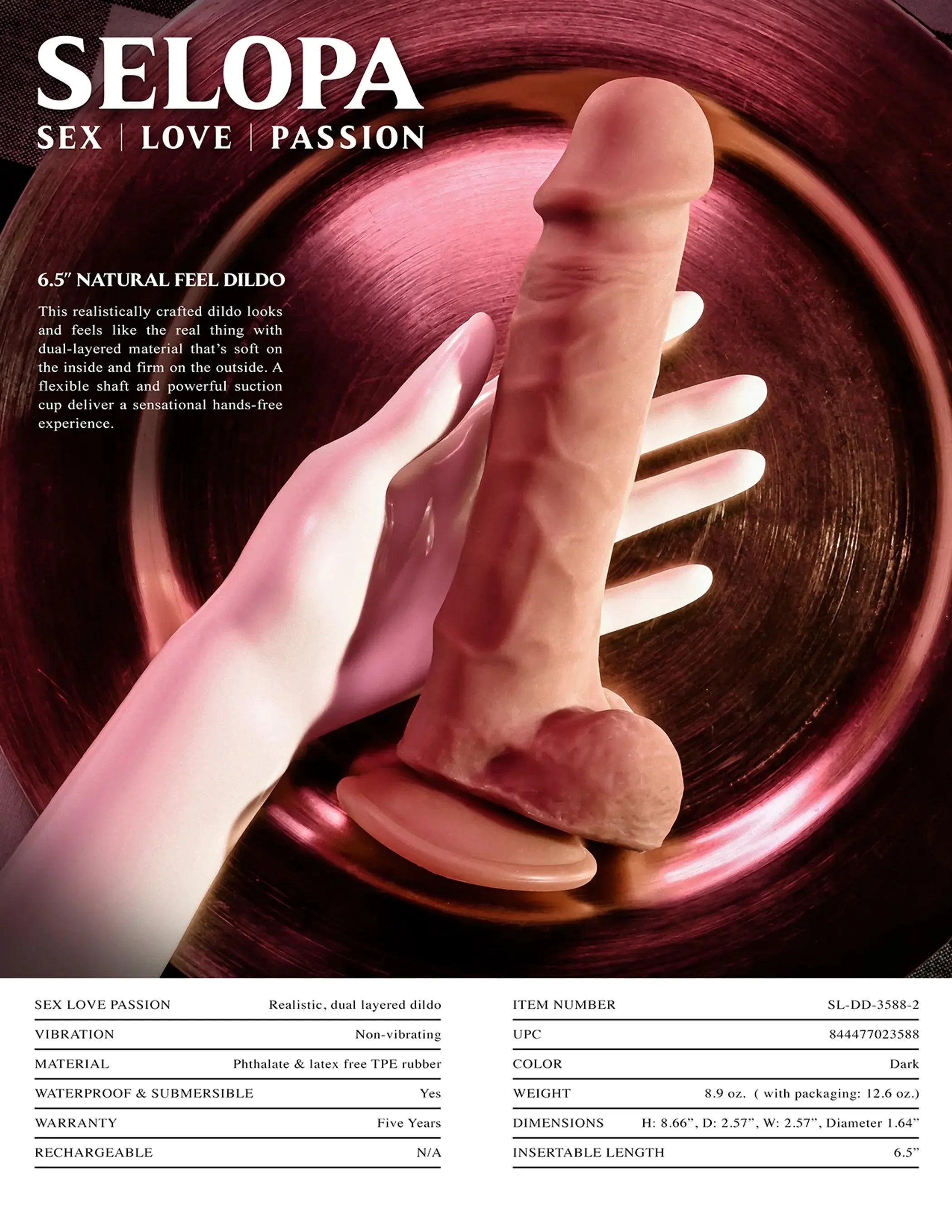 EVOLVED 6.5 IN NATURAL FEEL DILDO DARK Evolved Novelties
