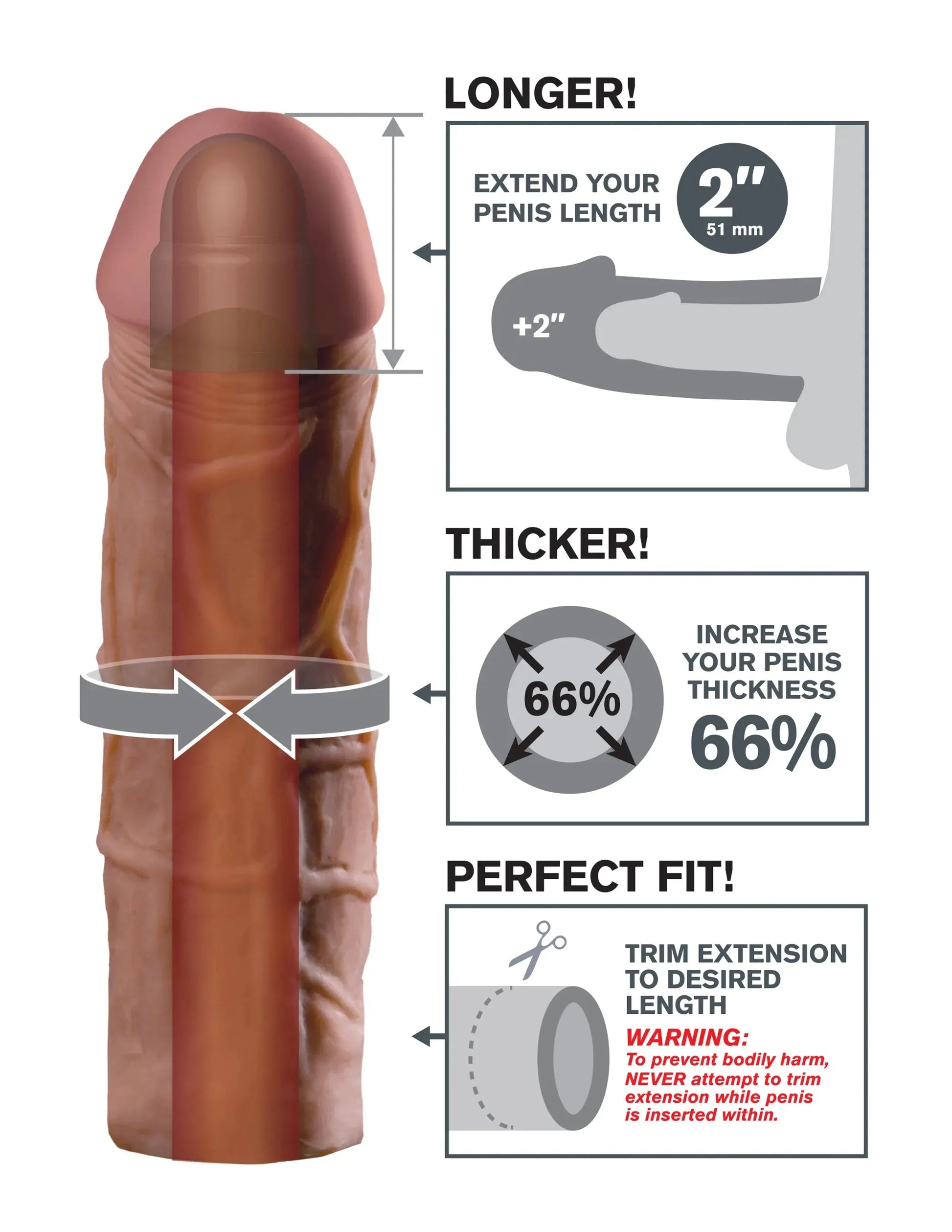 Fantasy X-Tensions Mega Extension 2" - Brown Pipedream Products