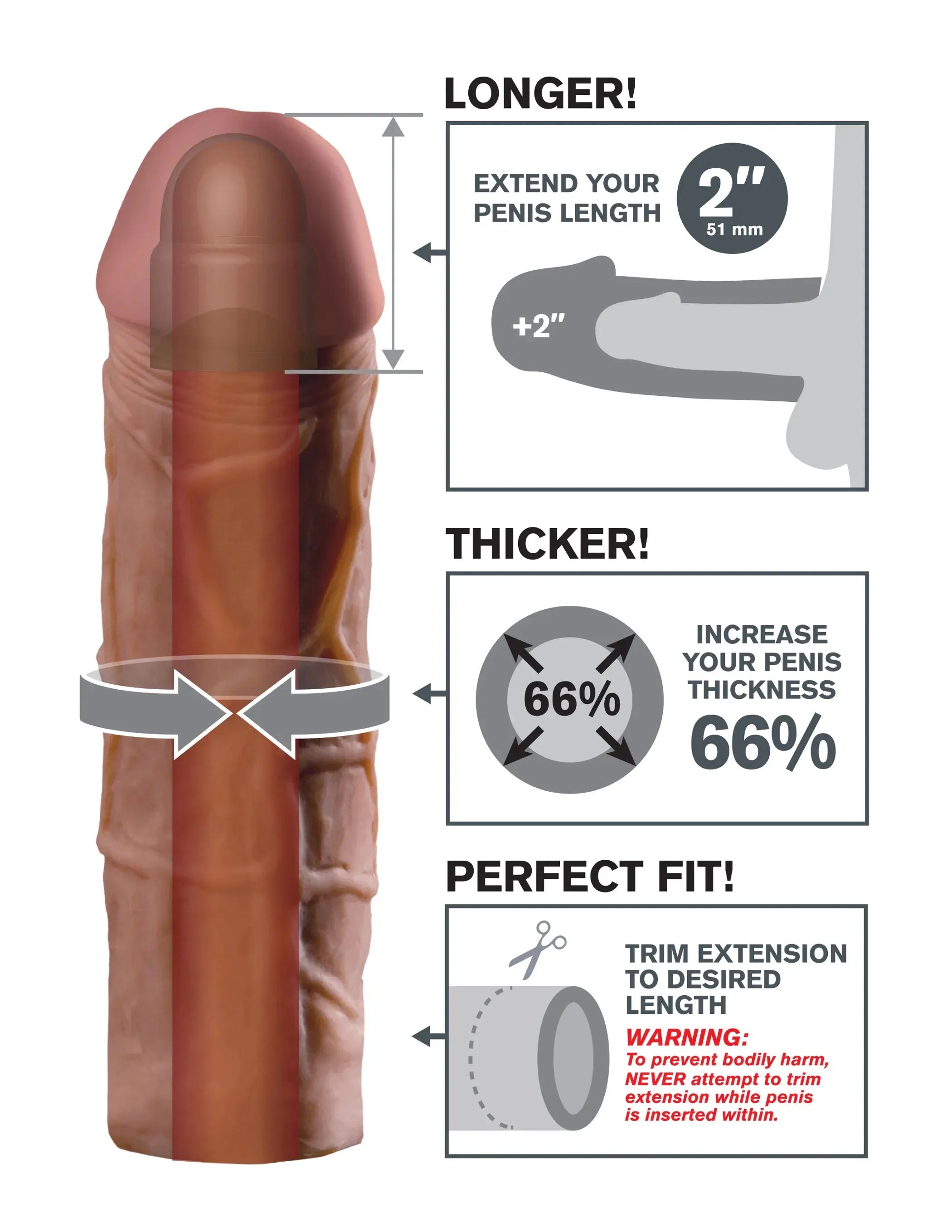 Fantasy X-Tensions Mega Extension 2" - Brown Pipedream Products