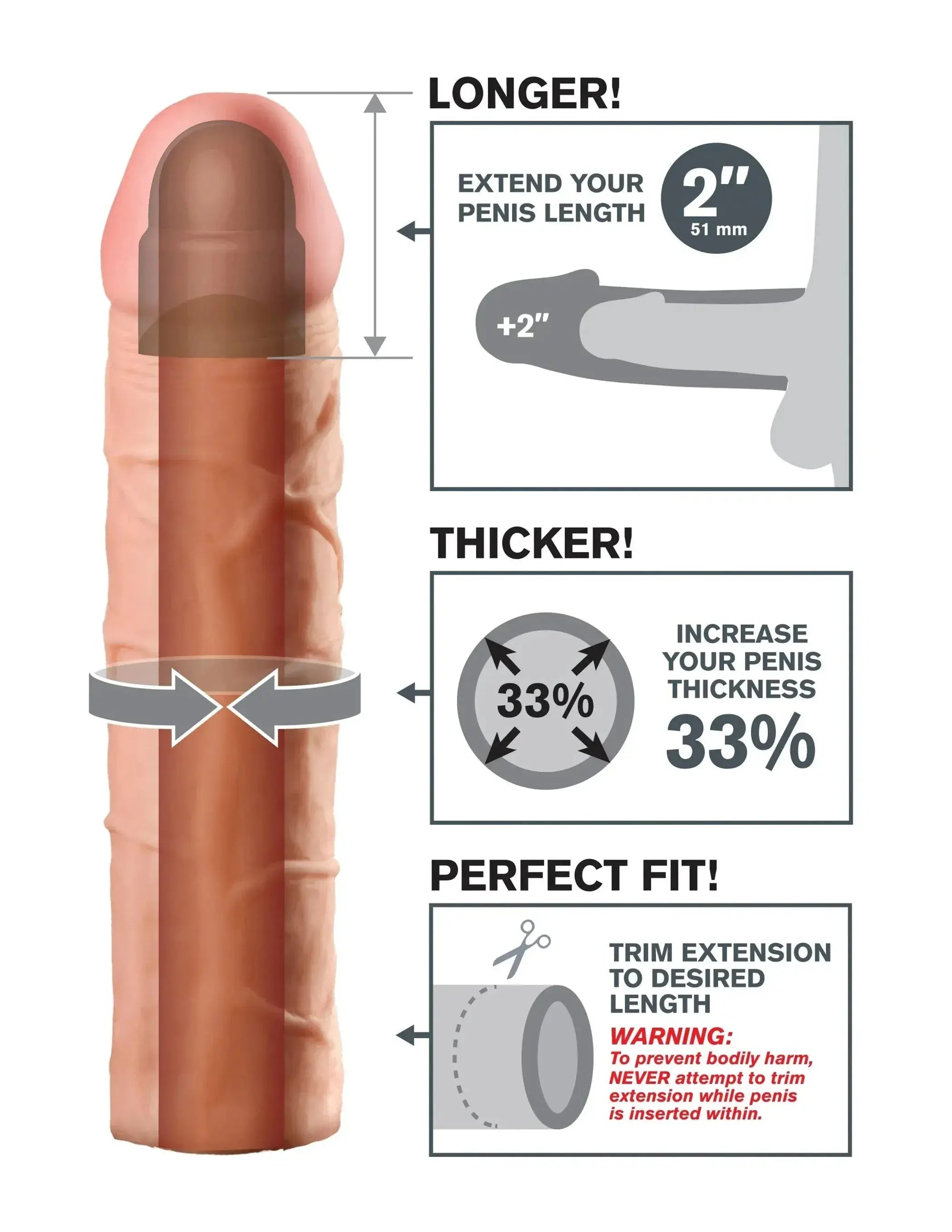 Fantasy X-Tensions Perfect Extension 2in Flesh Pipedream Products