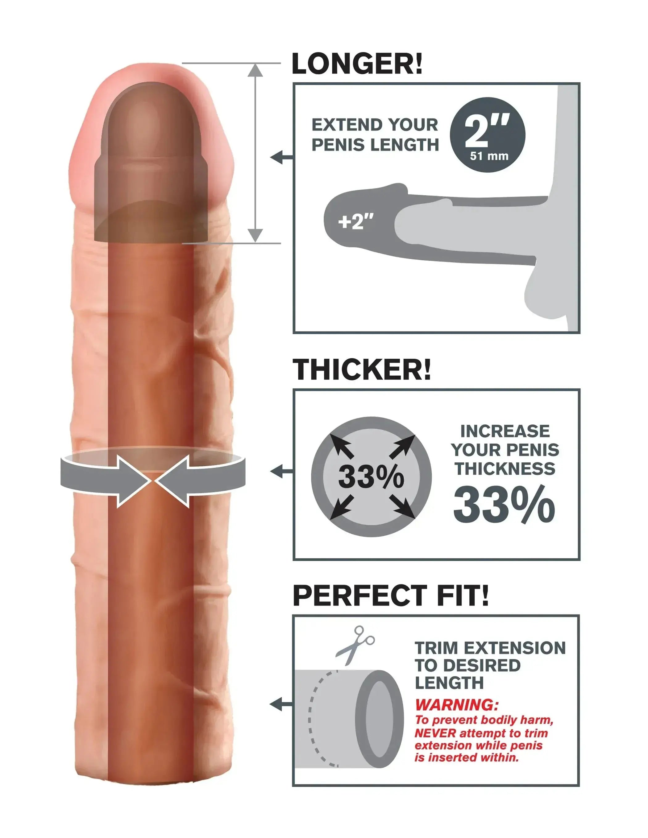 Fantasy X-Tensions Perfect Extension 2in Flesh Pipedream Products