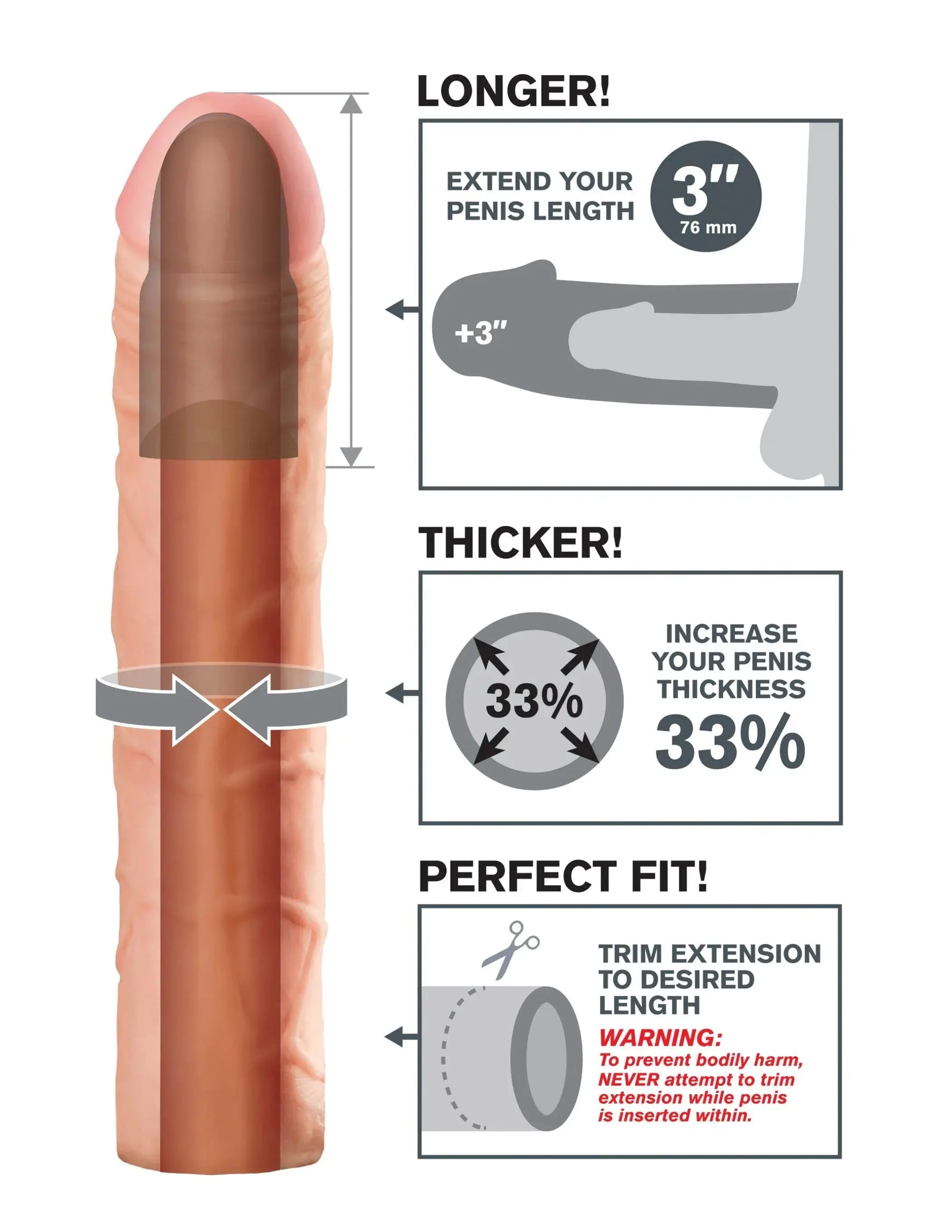 Fantasy X-Tensions Perfect Extension 3in Flesh Pipedream Products