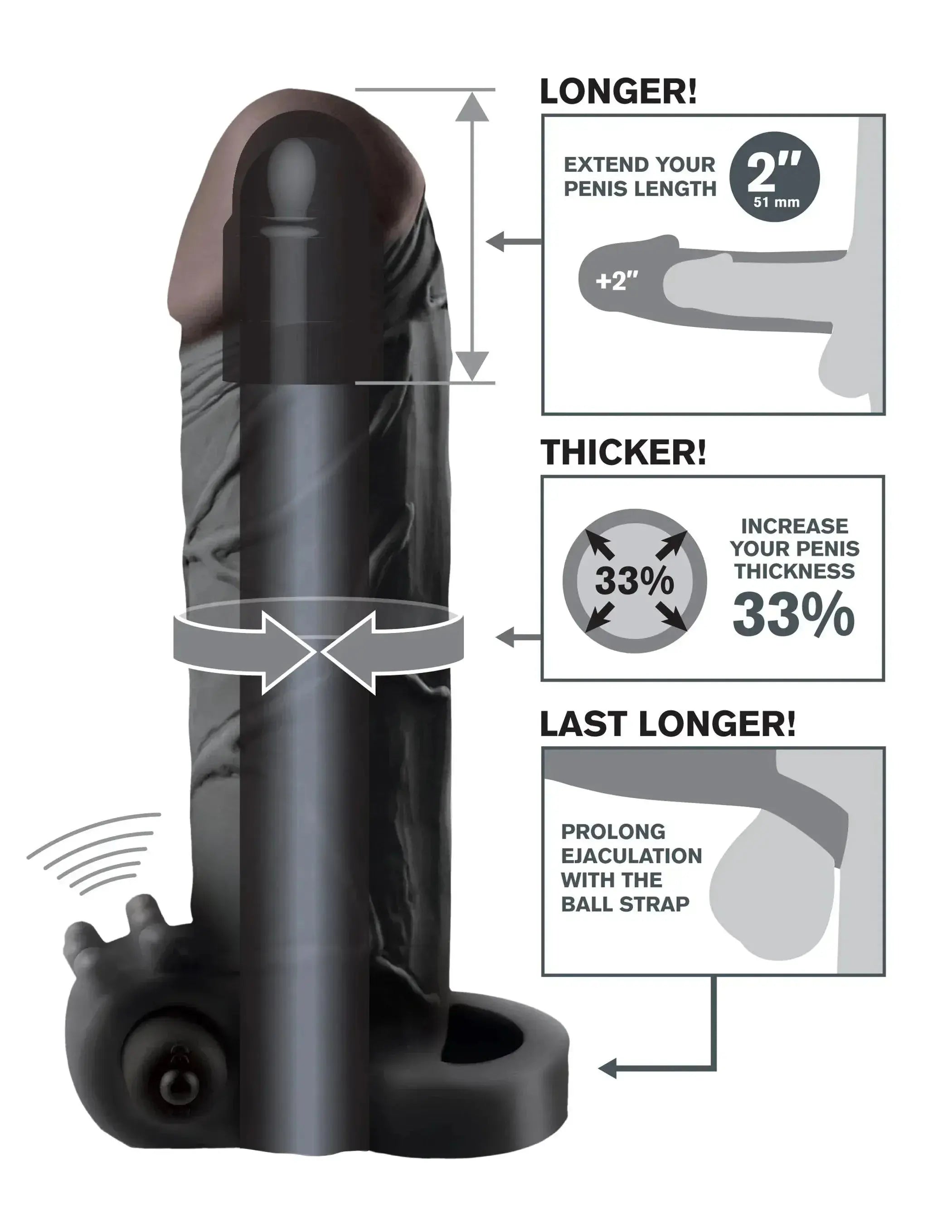 Fantasy X-Tensions Vibrating Real Feel Extension - Black Pipedream Products