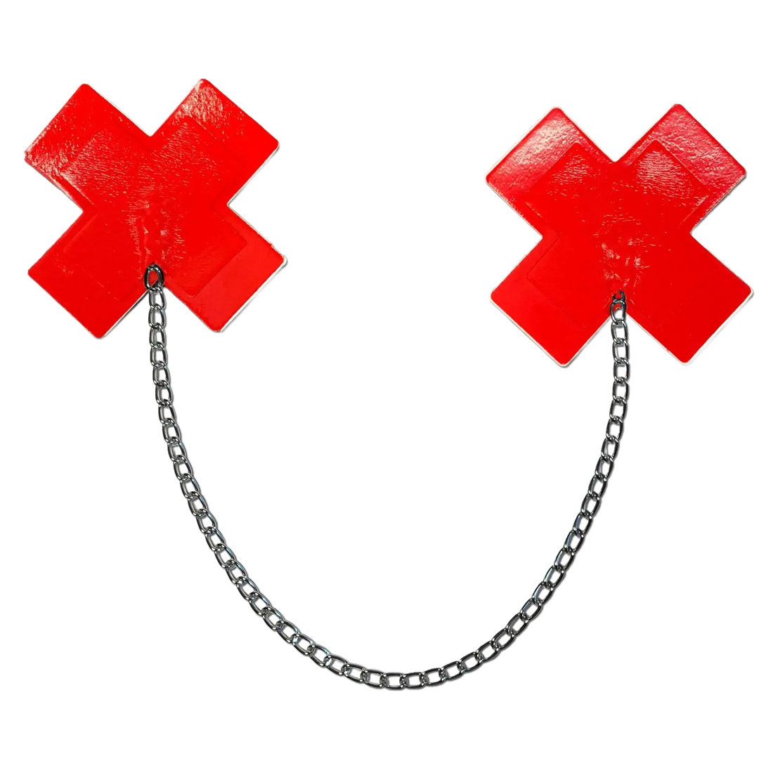 PASTEASE FAUX LATEX RED PLUS X W/ CHUNKY SILVER CHAIN Pastease