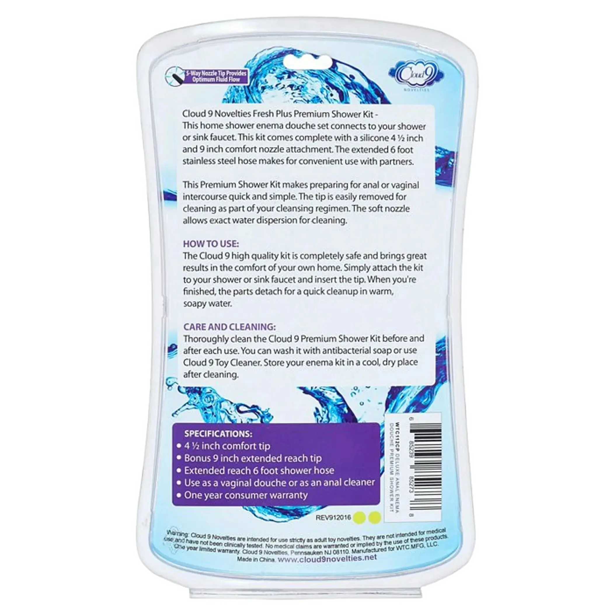 CLOUD 9 FRESH + DELUXE ANAL ENEMA PREMIUM SHOWER KIT W/ 2 TIPS & 6 FT STAINLESS STEEL Cloud 9 Novelties