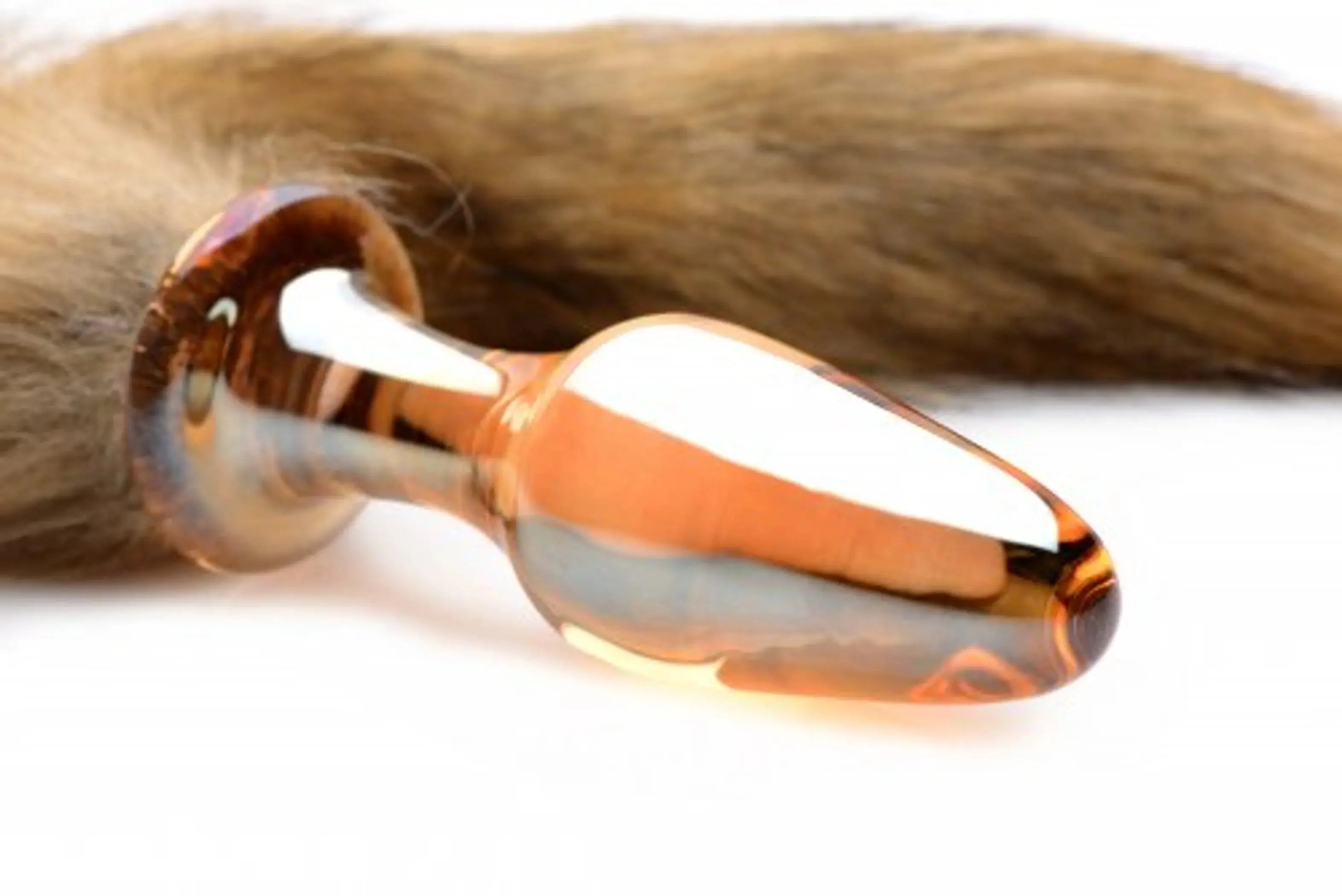 Frisky Orange Glass Butt Plug with Fox Tail XR Brands