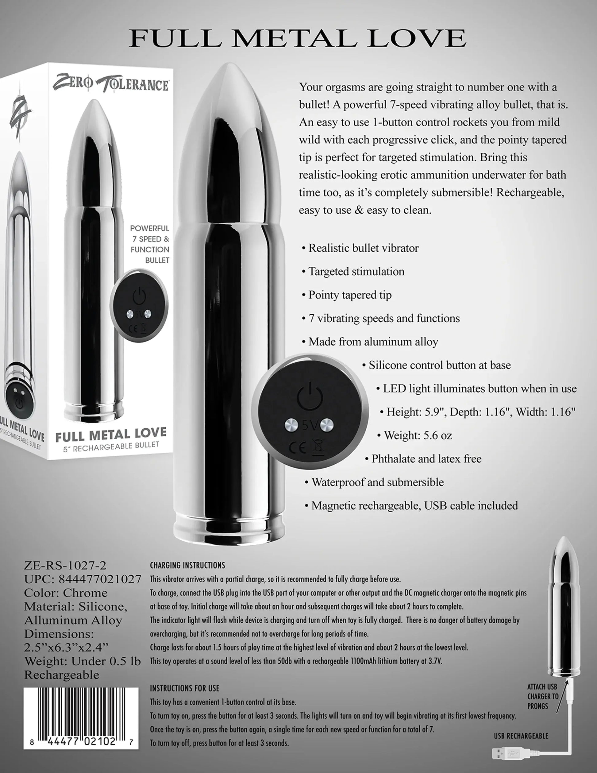 Full Metal Love Bullet Vibrator Evolved Novelties