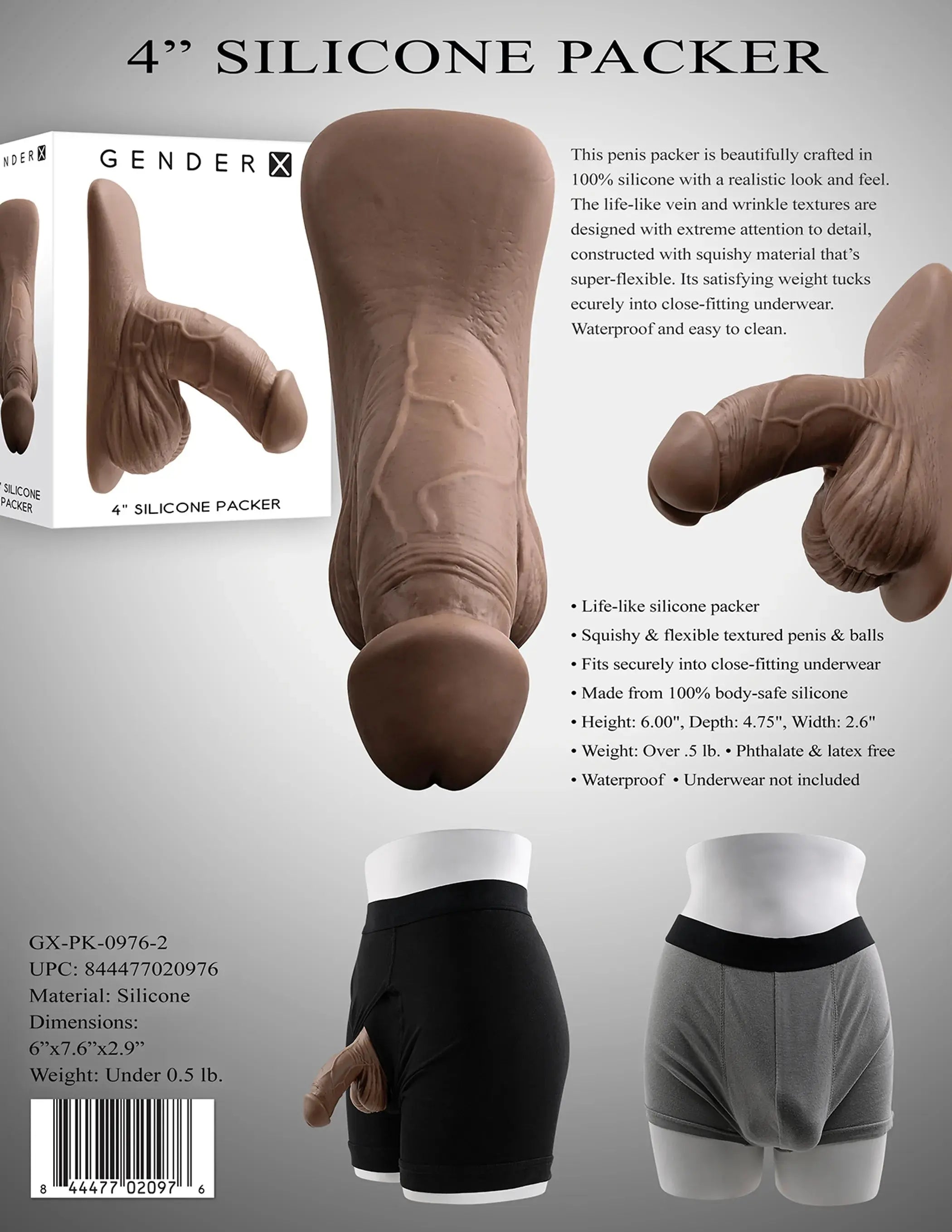 GENDER X 4IN SILICONE PACKER DARK Evolved Novelties