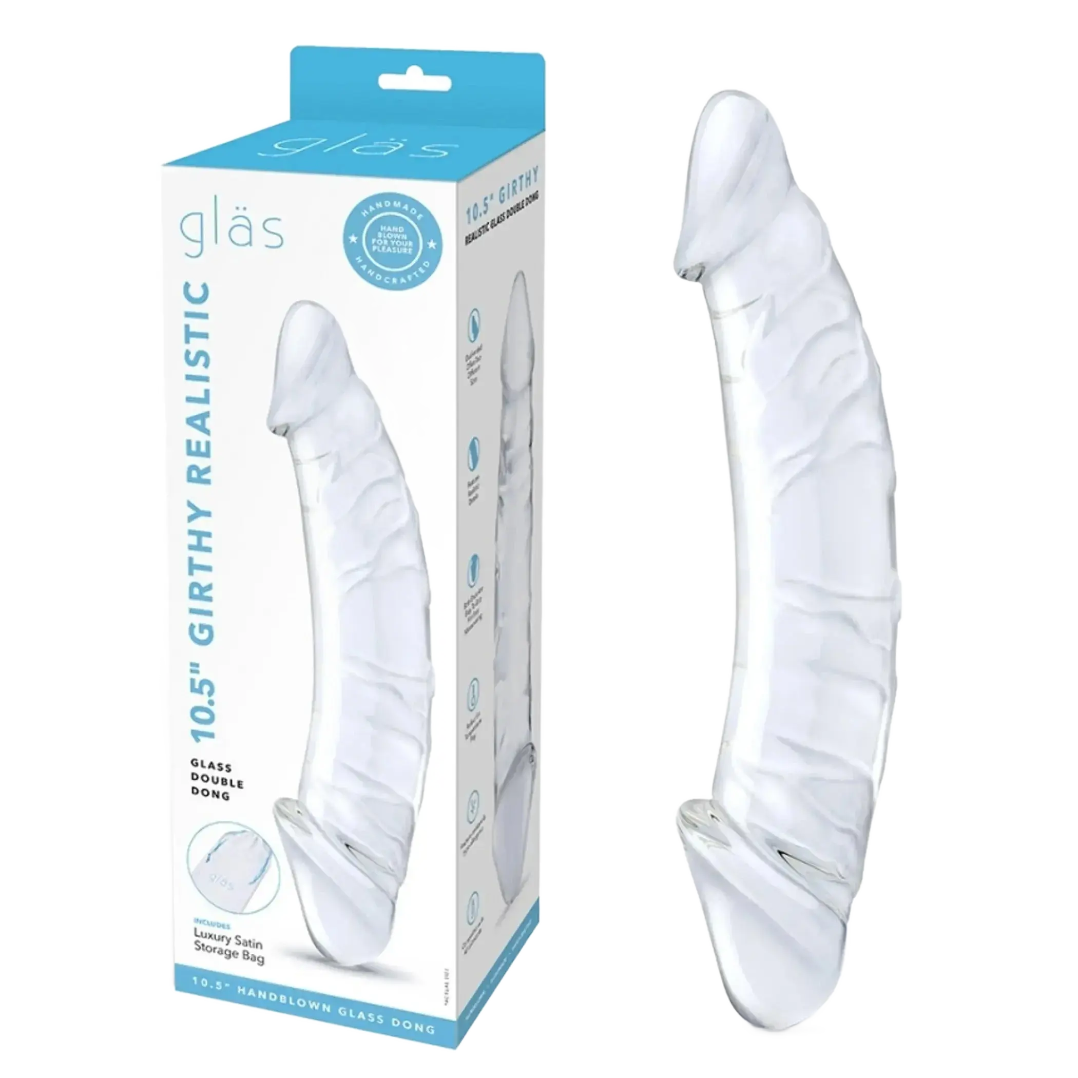 GLAS 10.5 GIRTHY REALISTIC GLASS DOUBLE DONG " Electric / Hustler Lingerie