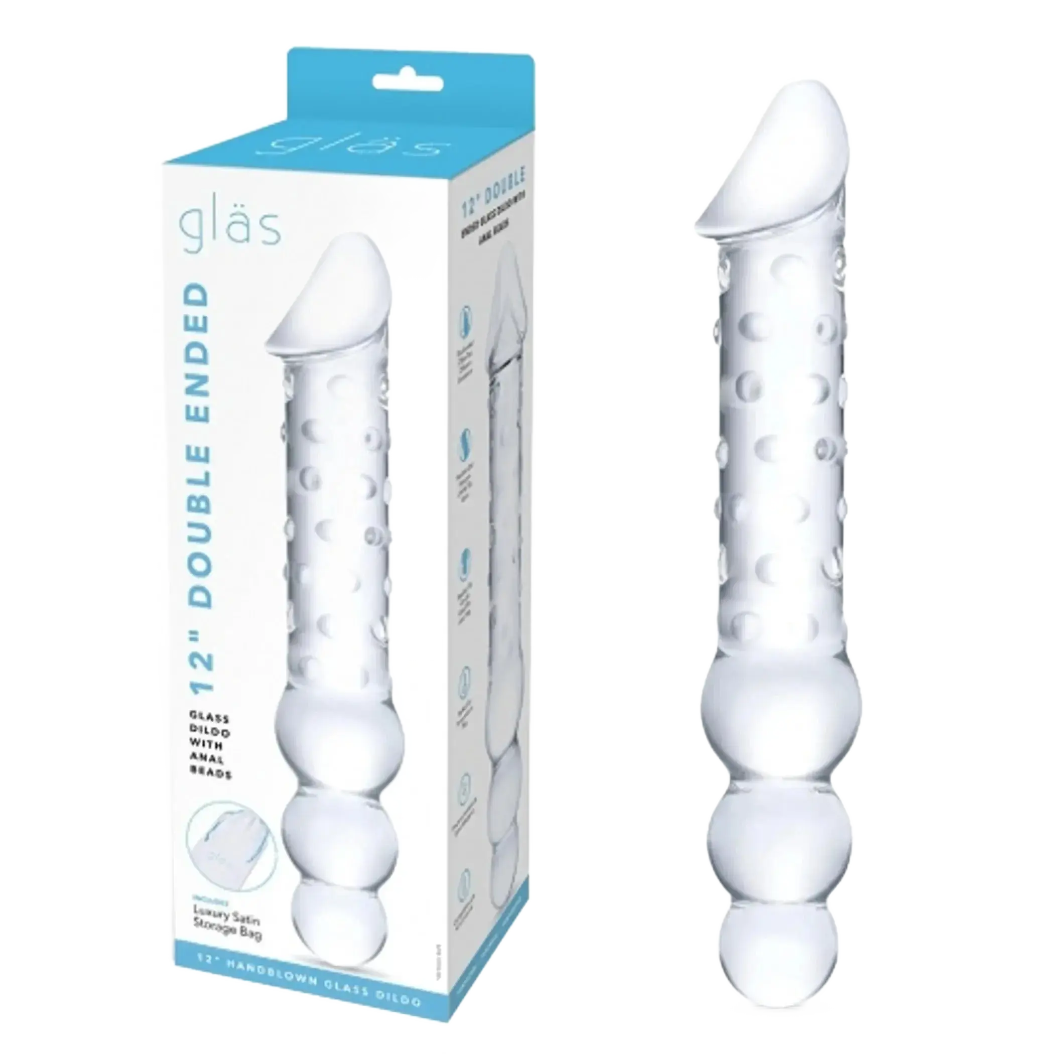 GLAS 12IN DOUBLE ENDED DILDO W / ANAL BEADS Electric / Hustler Lingerie