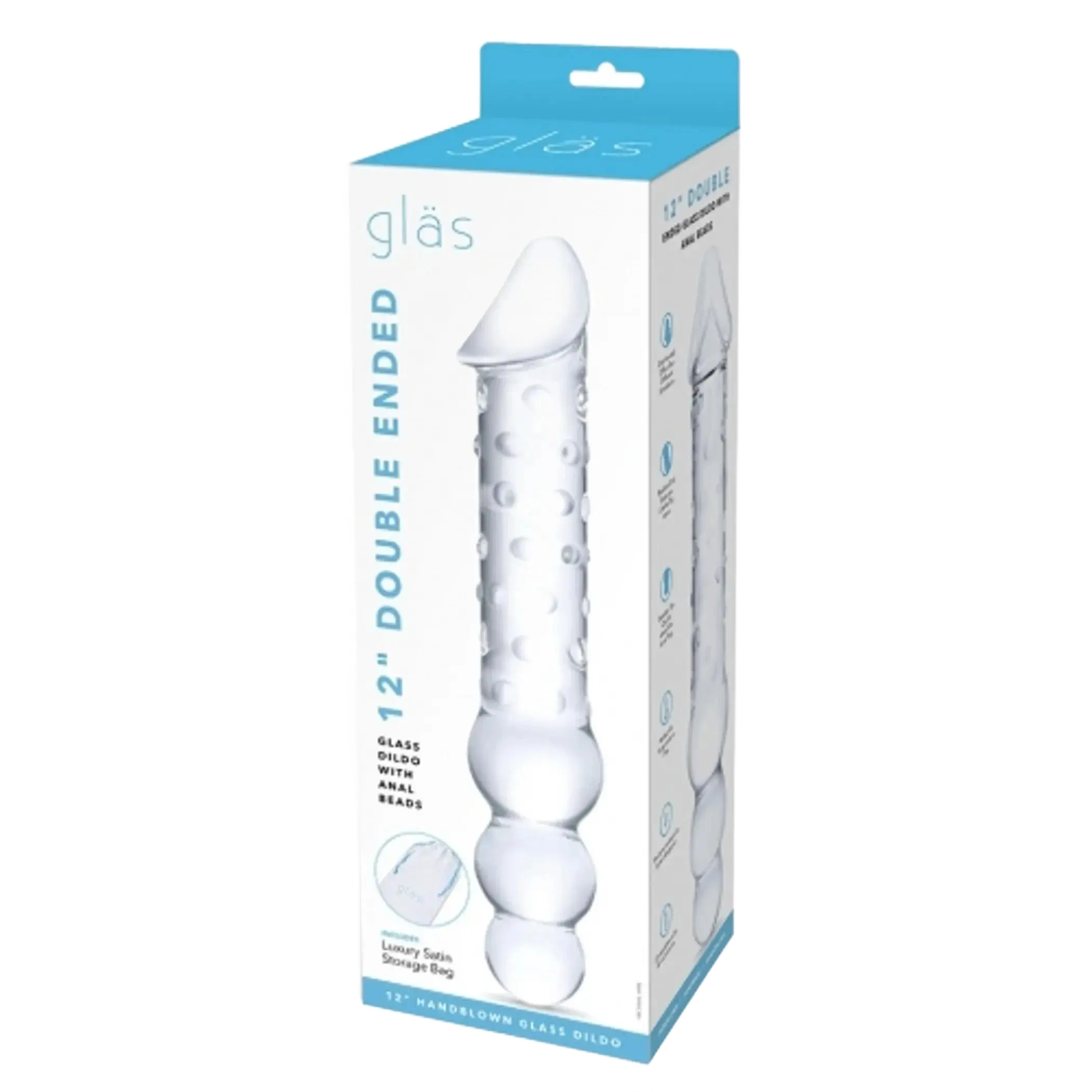 GLAS 12IN DOUBLE ENDED DILDO W / ANAL BEADS Electric / Hustler Lingerie